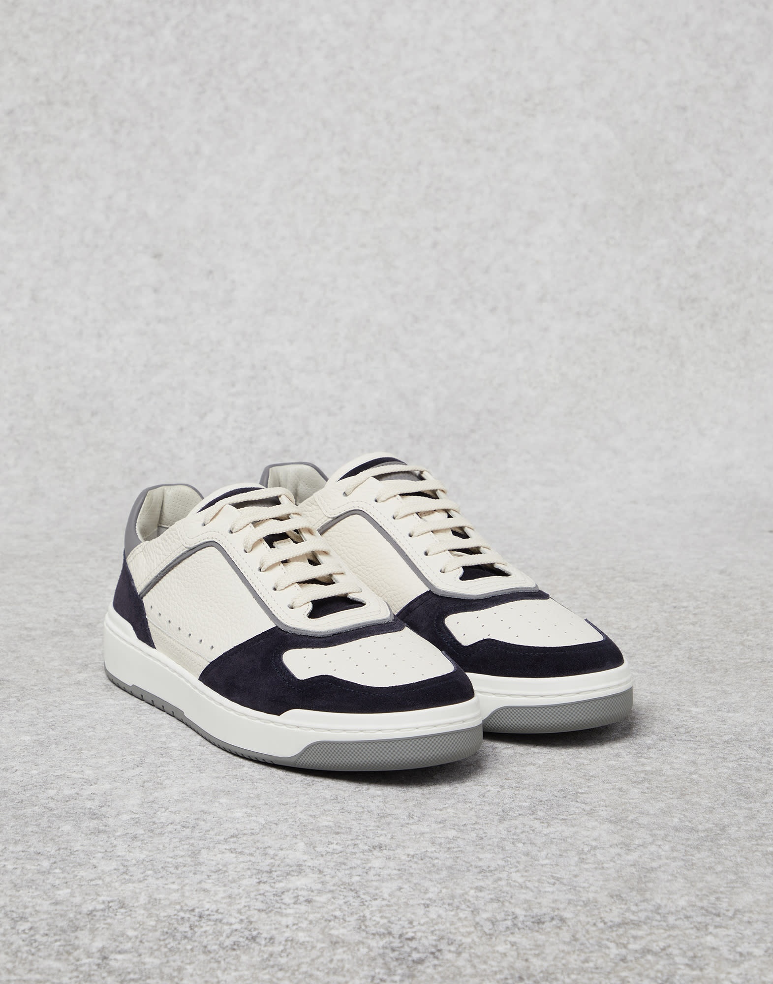 Grained calfskin and washed suede basket sneakers - 1