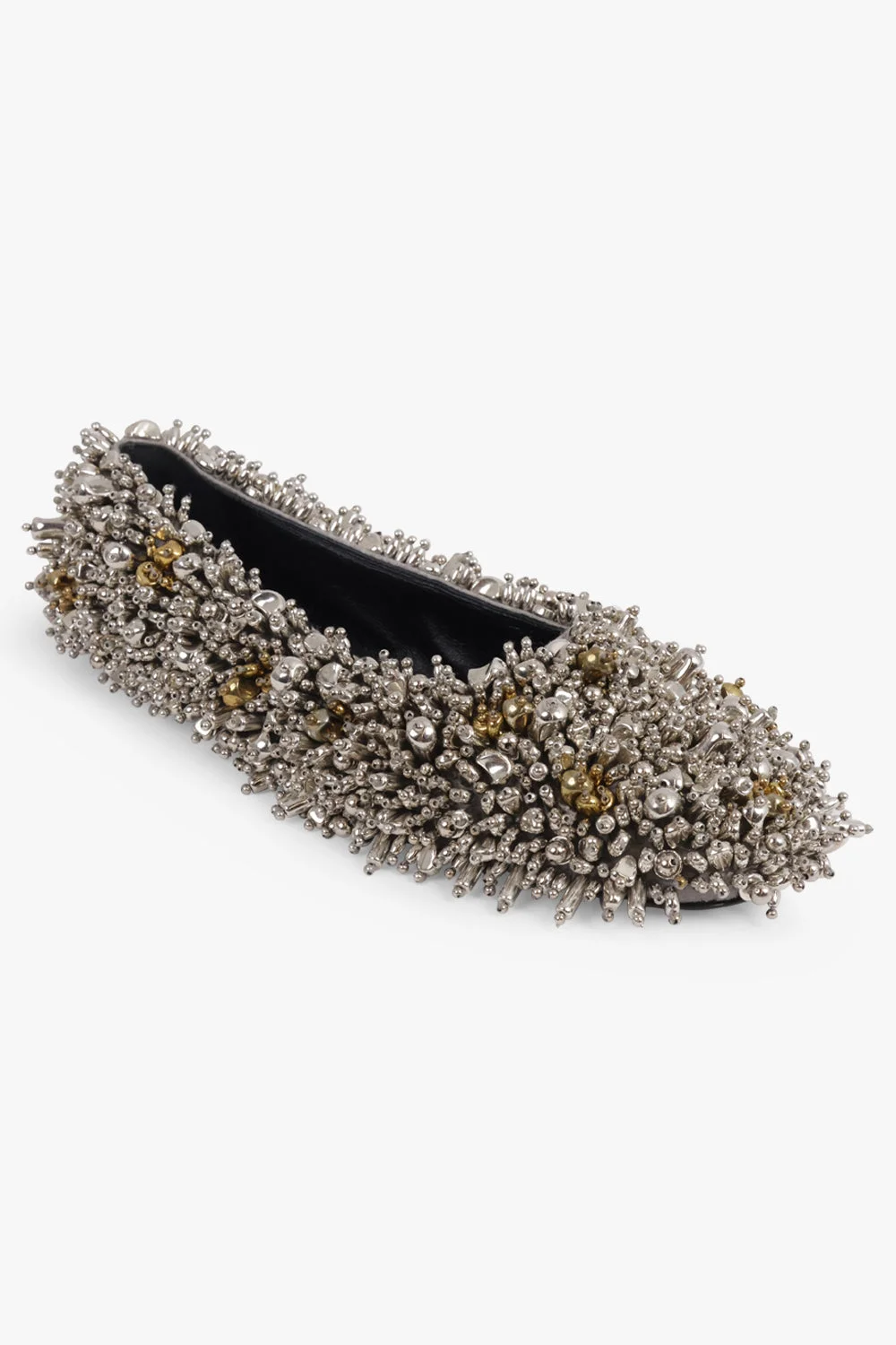 EMBELLISHED ROUND TOE BALLET FLAT | SILVER/GOLD - 1