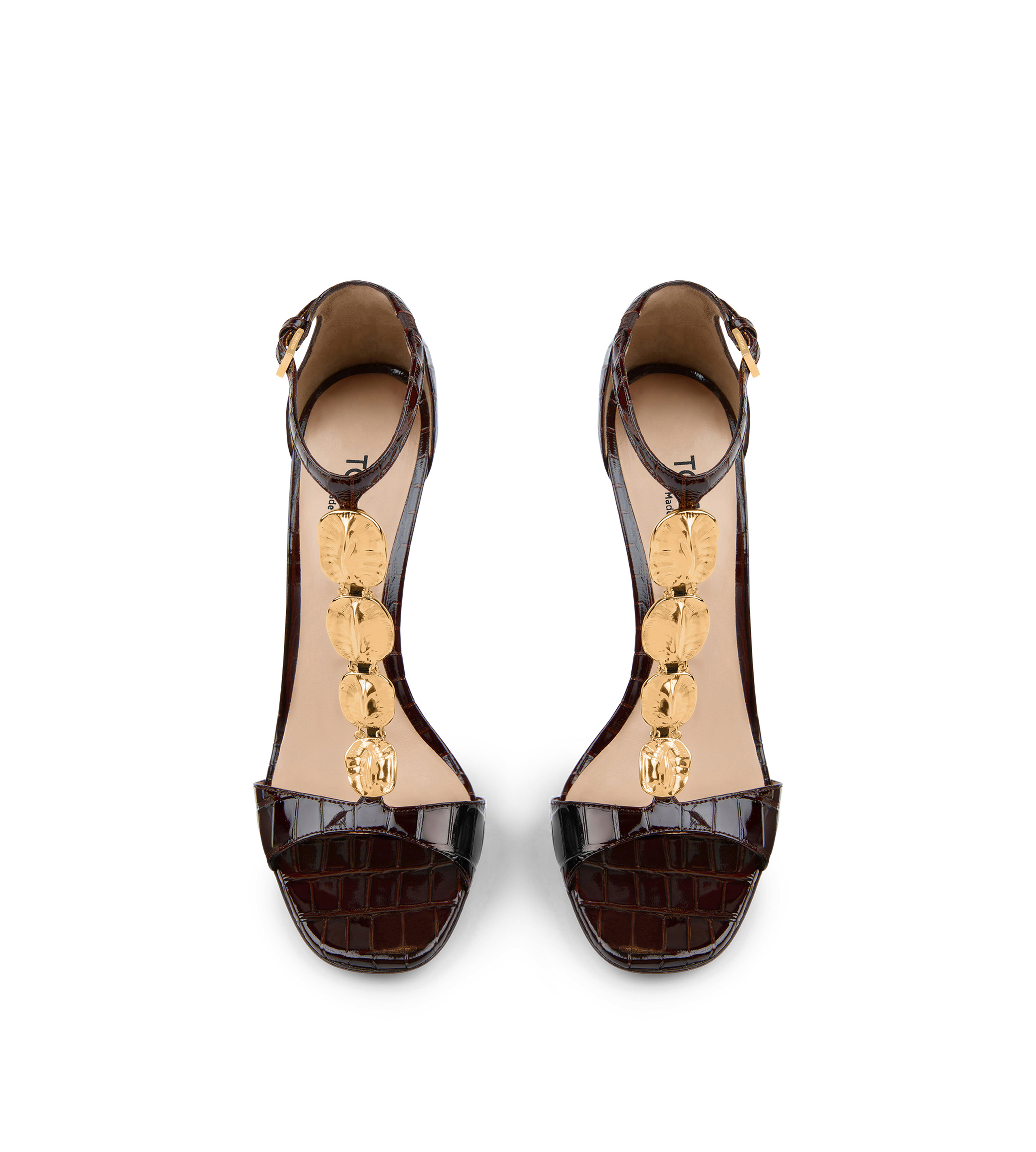 GLOSSY STAMPED CROCODILE LEATHER TITAN T STRAP SANDAL - 4