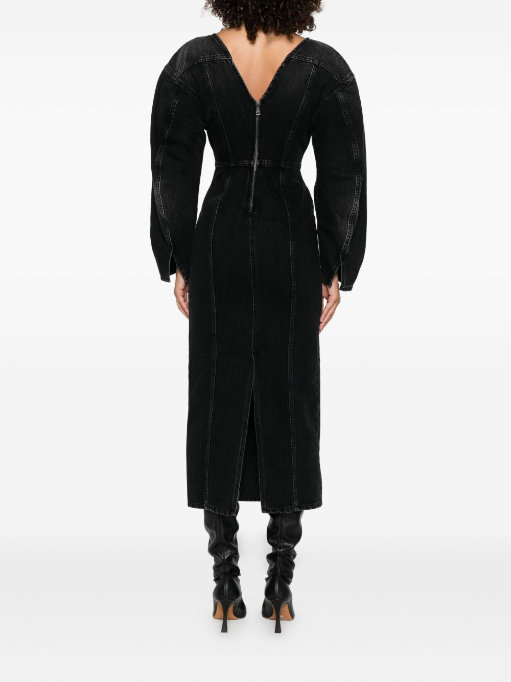 V-neck puff-sleeve midi dress - 4