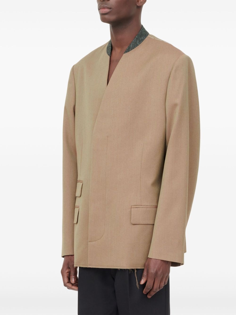 collarless single-breasted wool blazer - 6