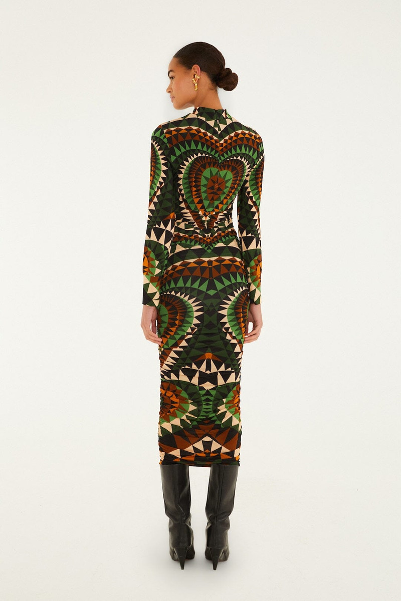 Multicolor Heart Deco Long Sleeve Jersey Midi Dress 3