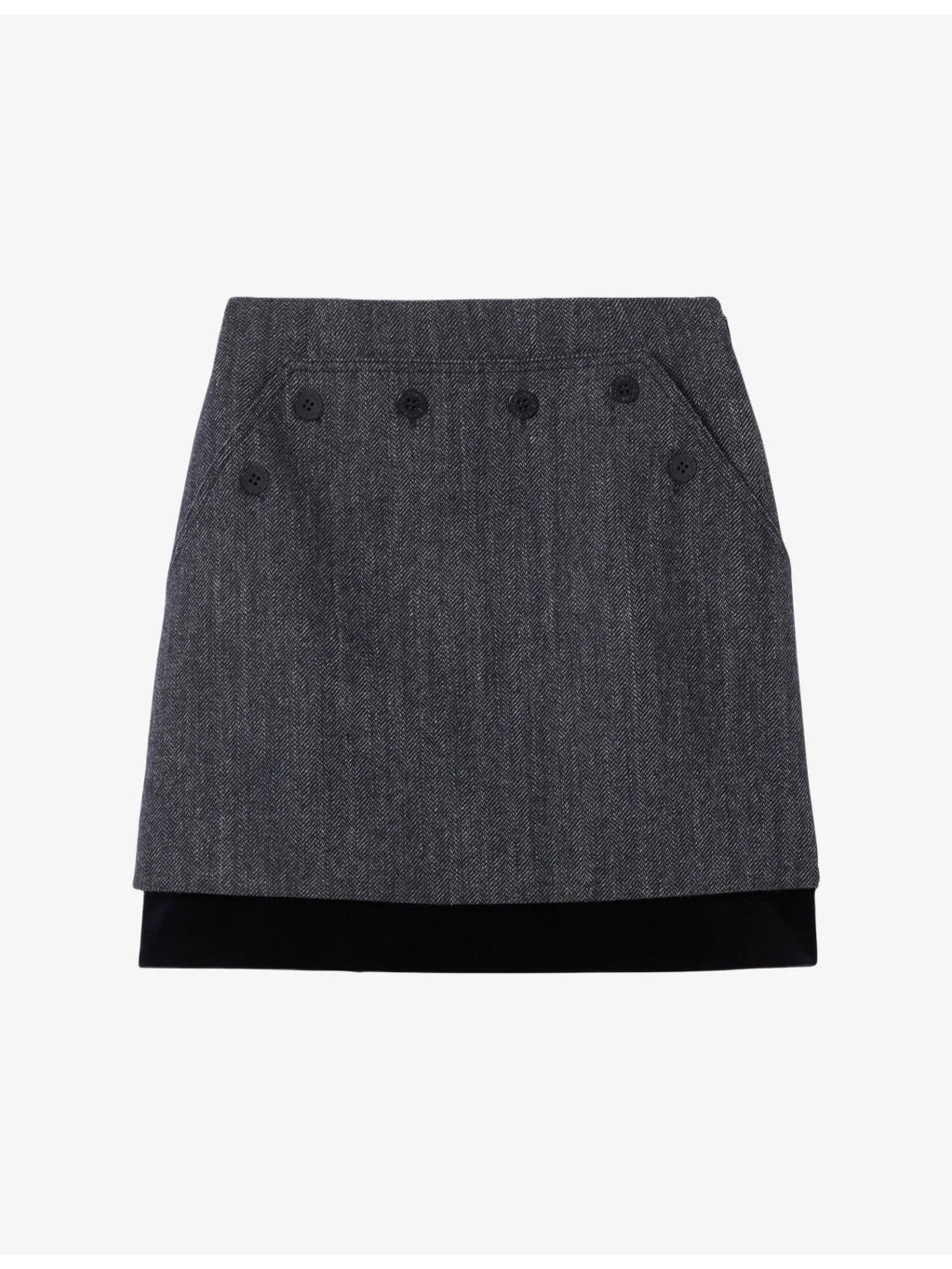 Button-Embellished Velvet-Hem Wool-Blend Mini Skirt - 1