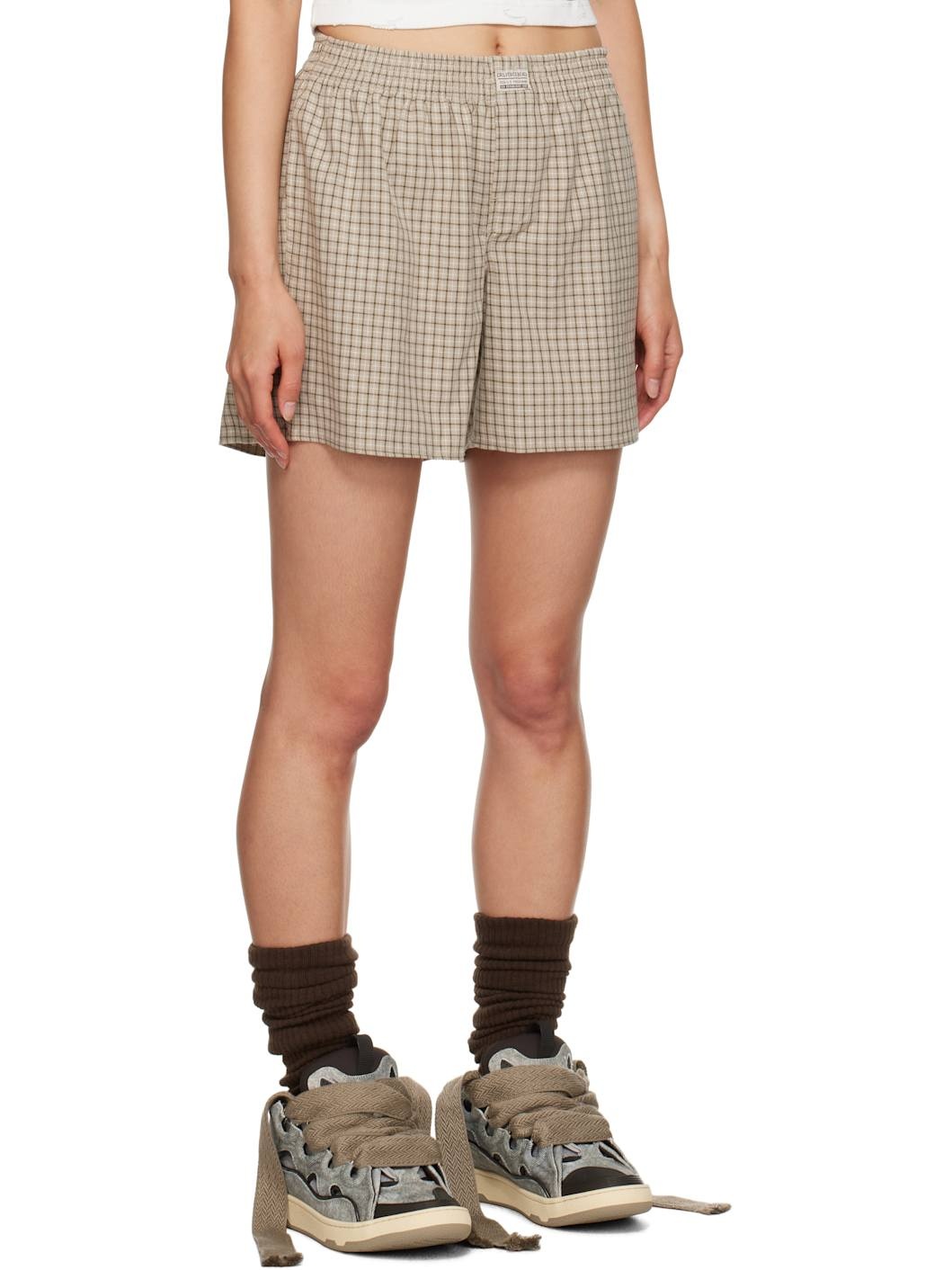 Beige Plaid Boy Shorts - 2