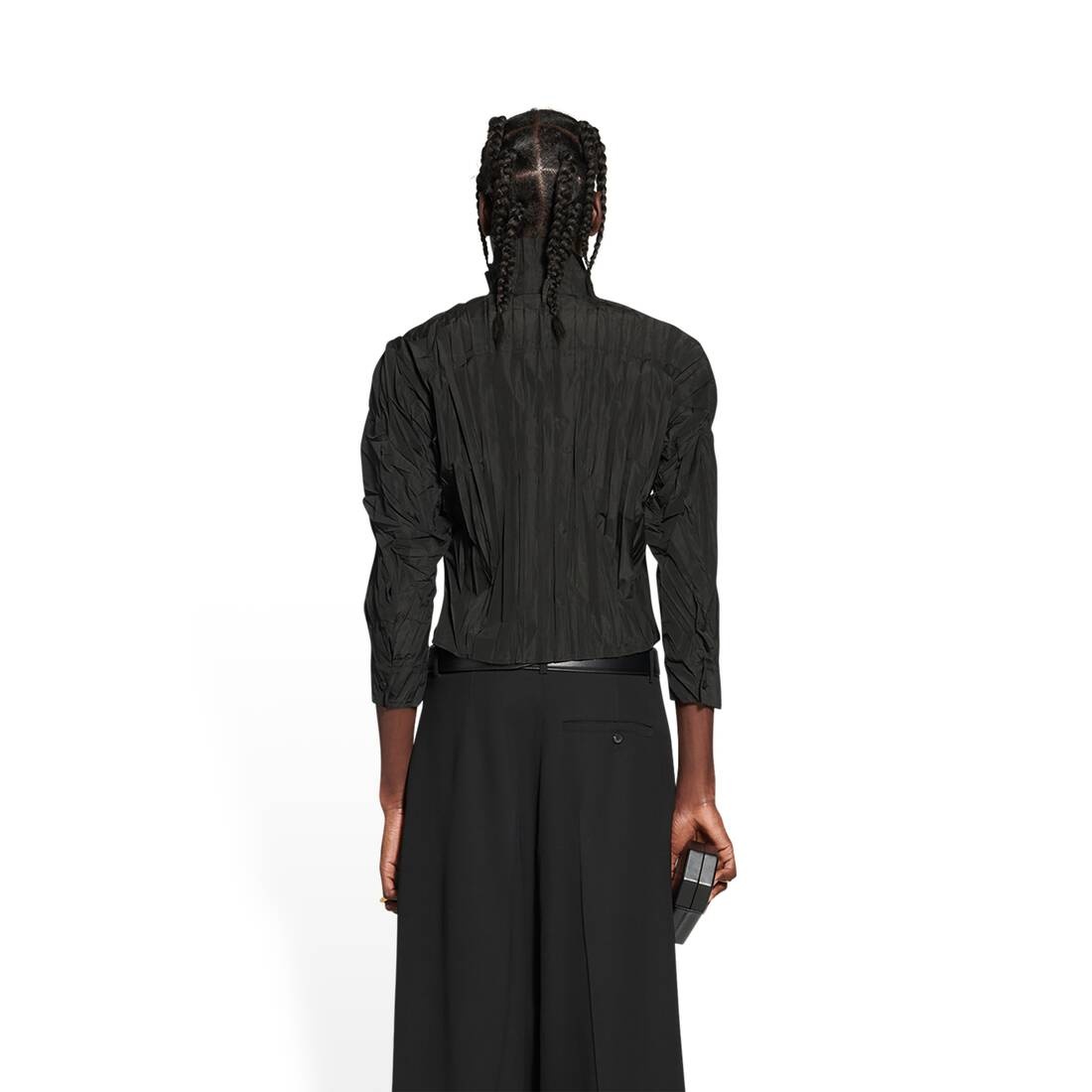 Men's Pleated Shrunk Shirt in Black - 4