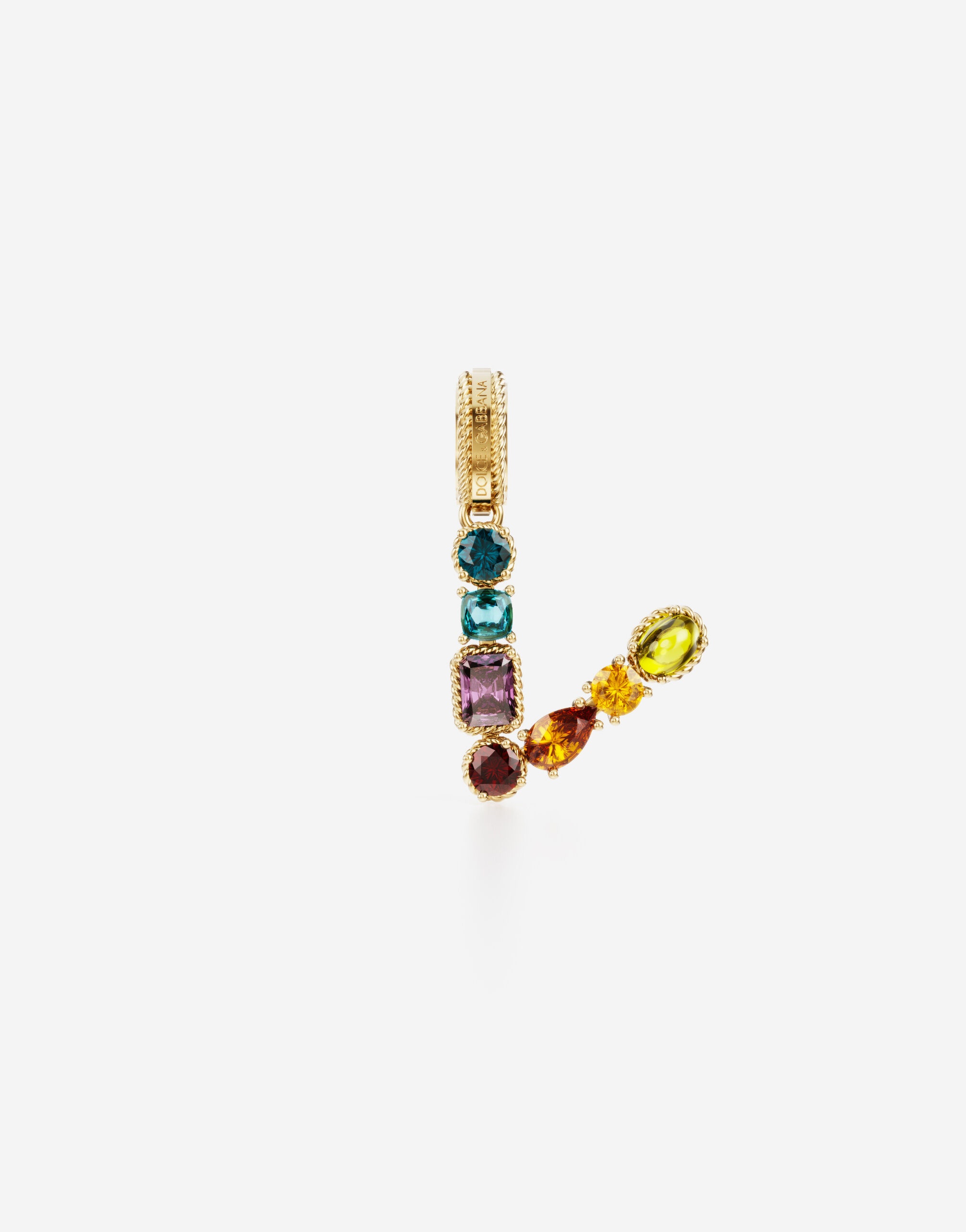 Rainbow alphabet V 18 kt yellow gold charm with multicolor fine gems - 1