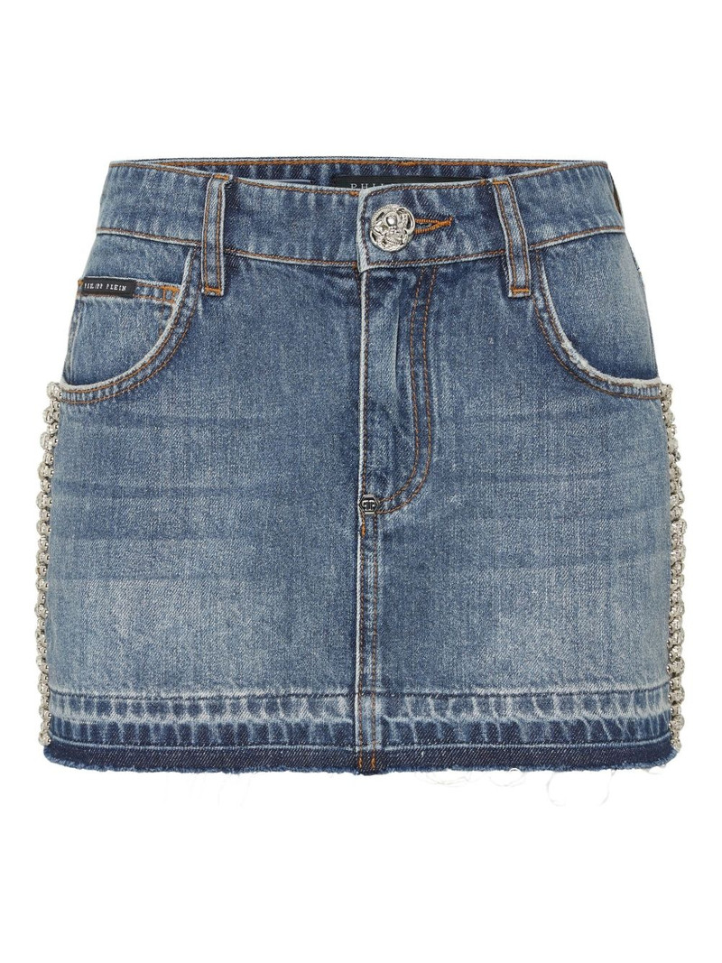 rhinestone-embellished denim skirt 1