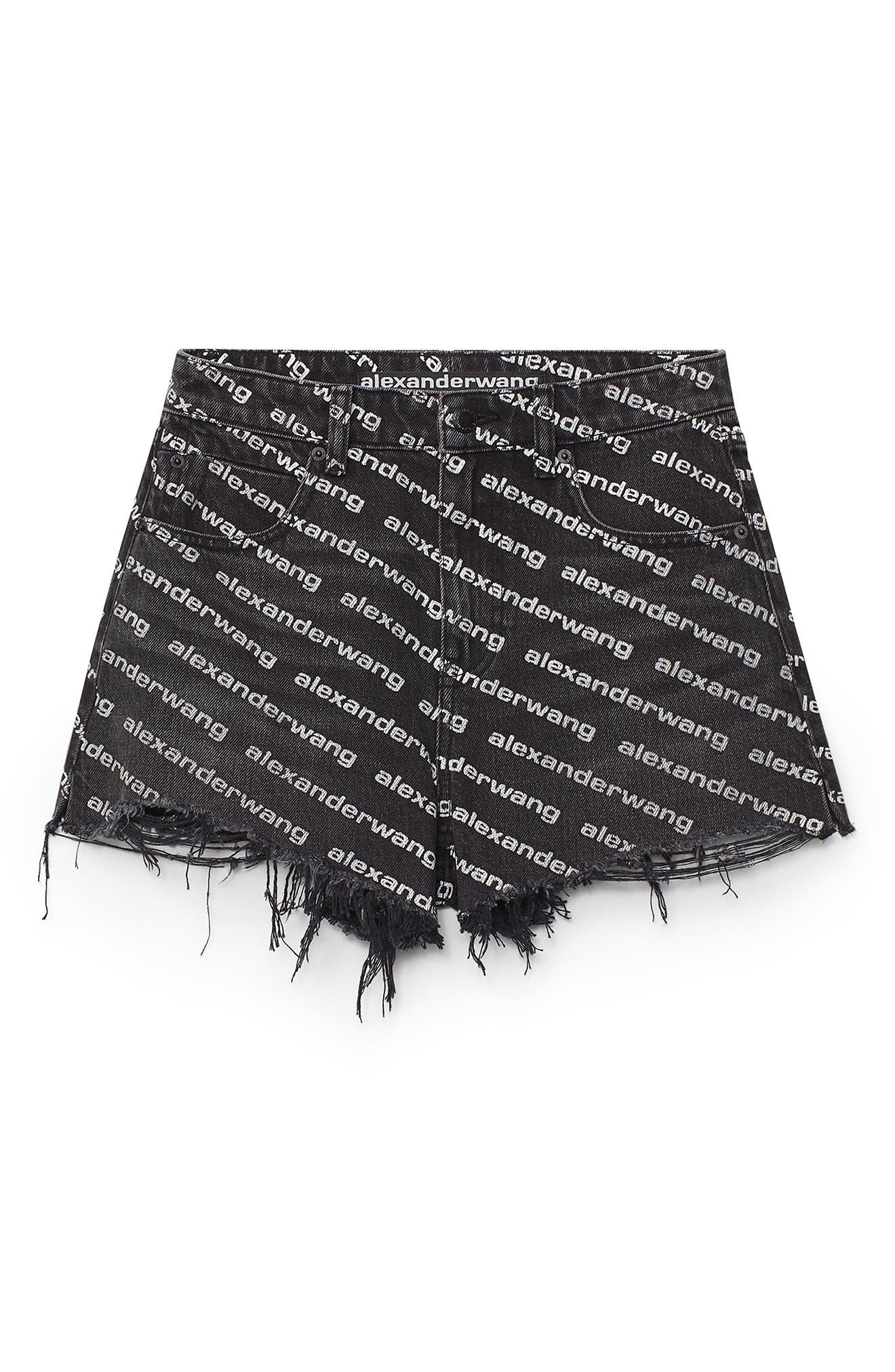 Alexander Wang Bite Logo High Waist Destroyed Hem Cotton Denim Shorts in Grey Aged/white at Nordstro - 6