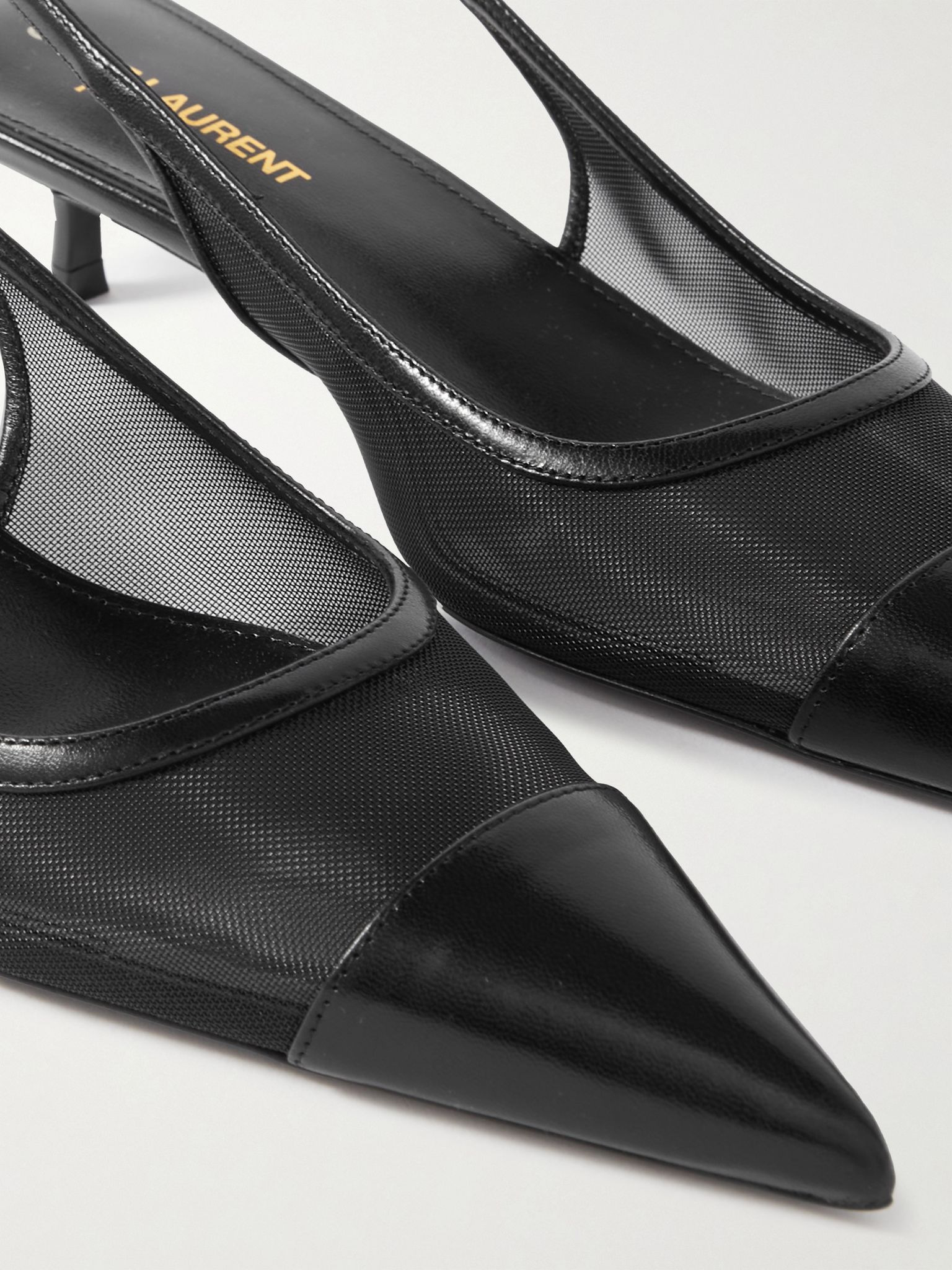 Oxalis leather-trimmed mesh slingback pumps Black - 4