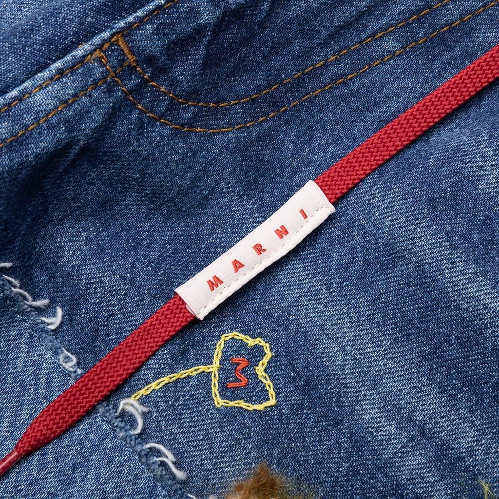 BLUE ORGANIC DENIM JEANS WITH MOHAIR PATCHES - IRIS BLUE - 3