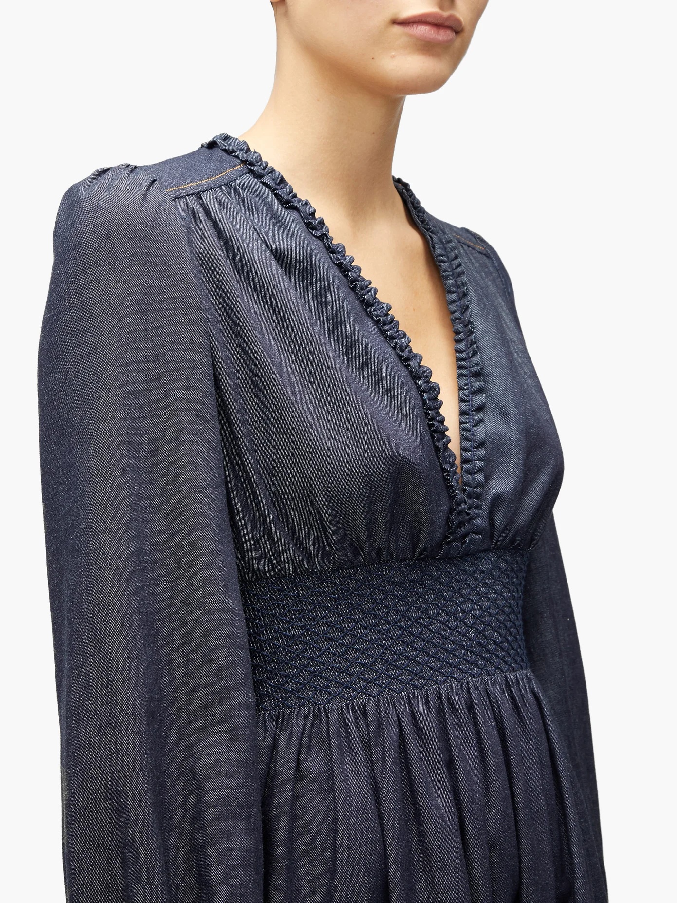 Smocked chambray midi dress - 4