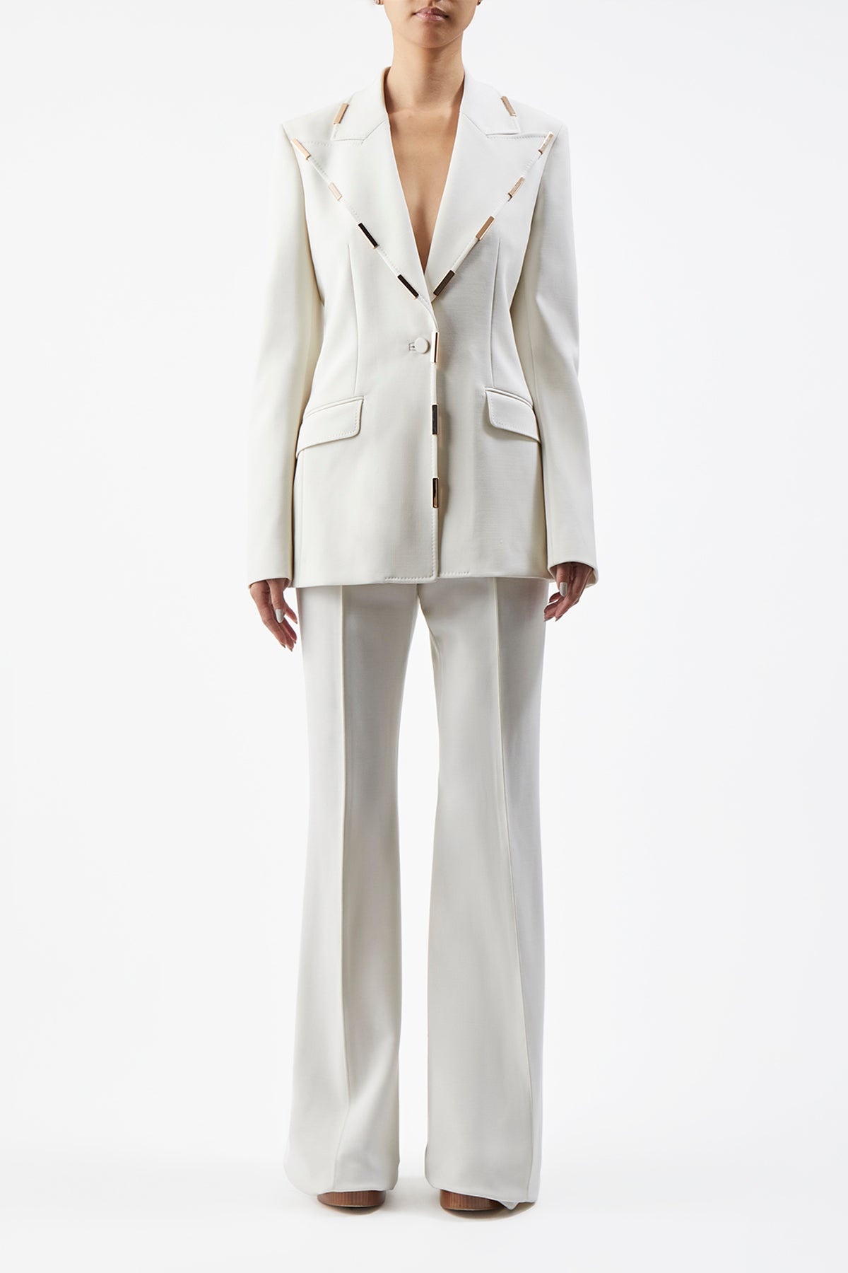 Leiva Blazer in Ivory Sportswear Wool with Gold Bars - 3