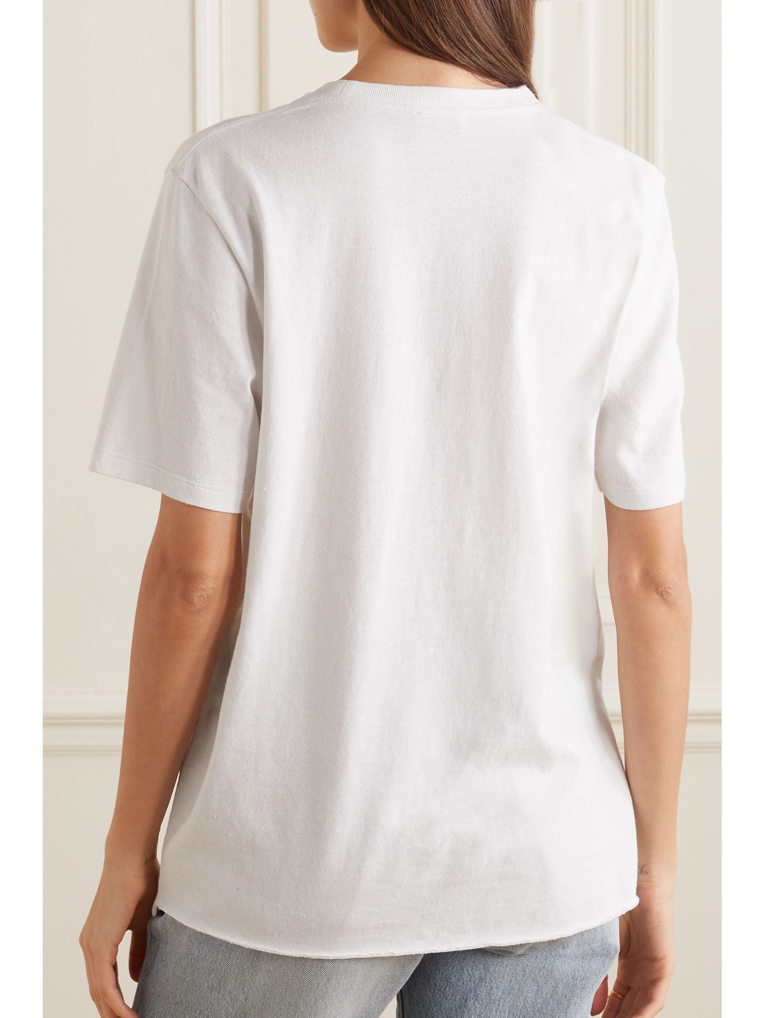 Embroidered cotton T-shirt Ivory - 4
