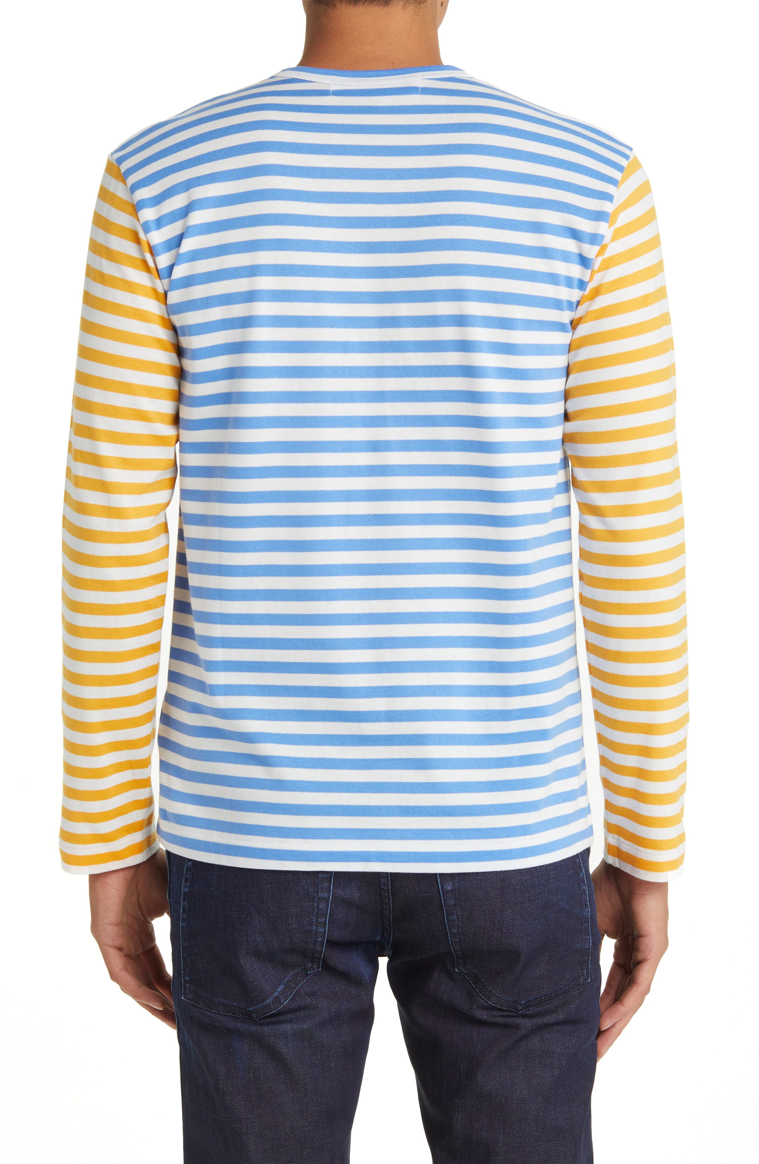 Comme des Garçons PLAY Small Heart Stripe Colorblock Long Sleeve T-Shirt in Blue/Yellow at Nordstrom - 2