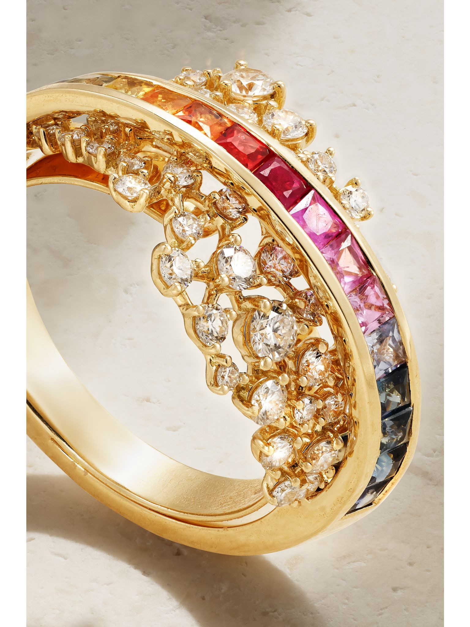 Scatter Rainbow Energy 18-karat gold, diamond and sapphire ring Multi - 4