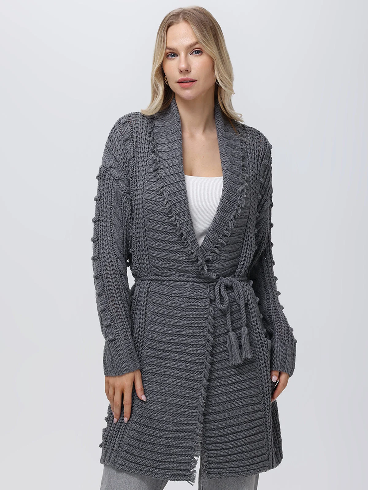 Penelope: Cable Long Wrap Cardigan - 1