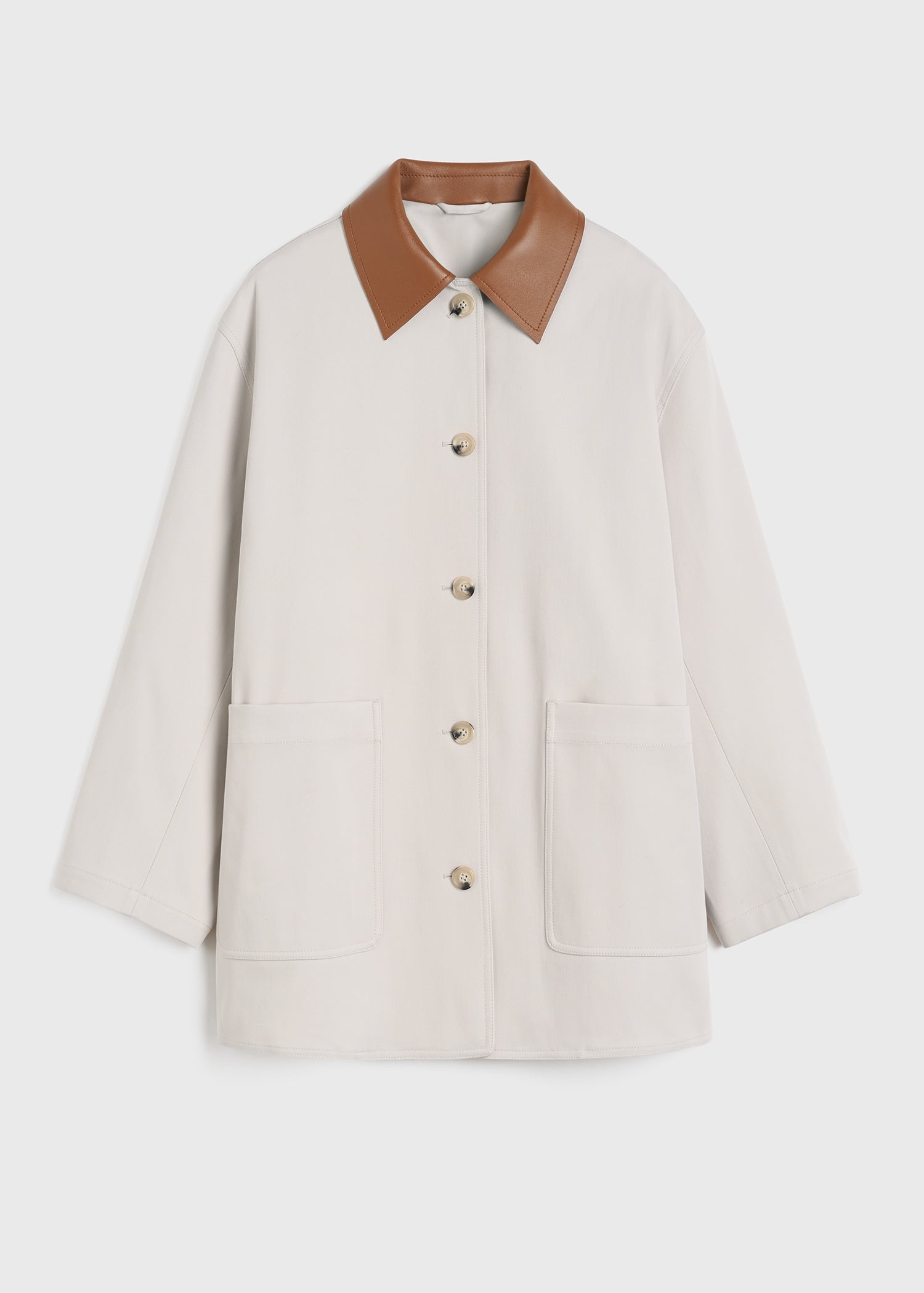 Leather-collar cotton barn jacket pebble - 1