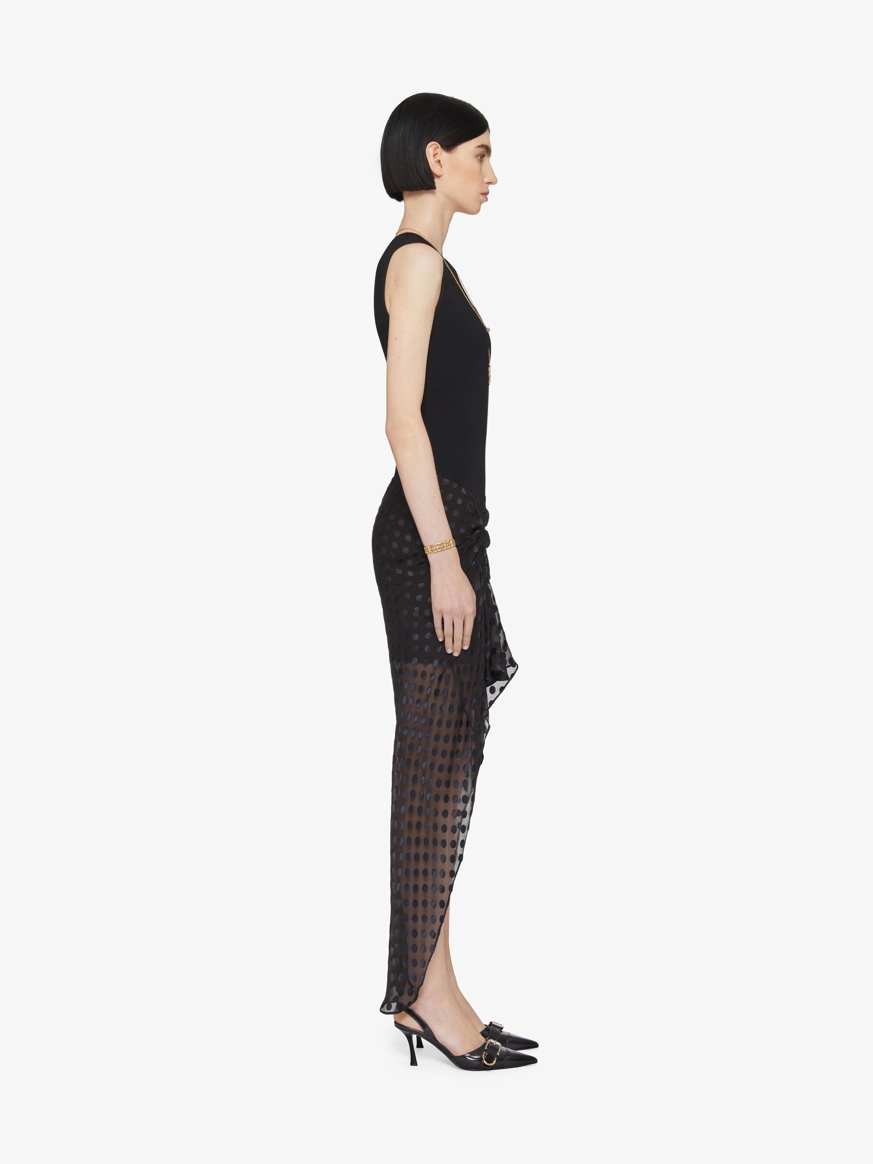 DRAPED DRESS IN JERSEY AND POLKA DOTS DÉVORÉ SATIN - 3