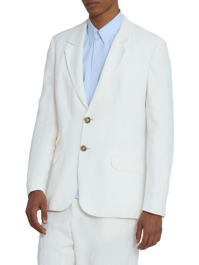 Men's Notch Lapel Linen-Blend Single-Breasted Blazer - Blanc Creme 4