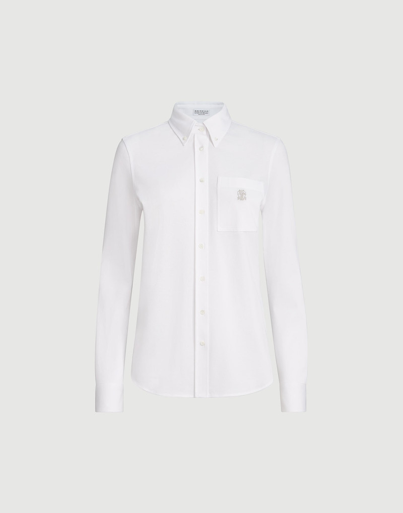 Stretch cotton piqué shirt with logo 1