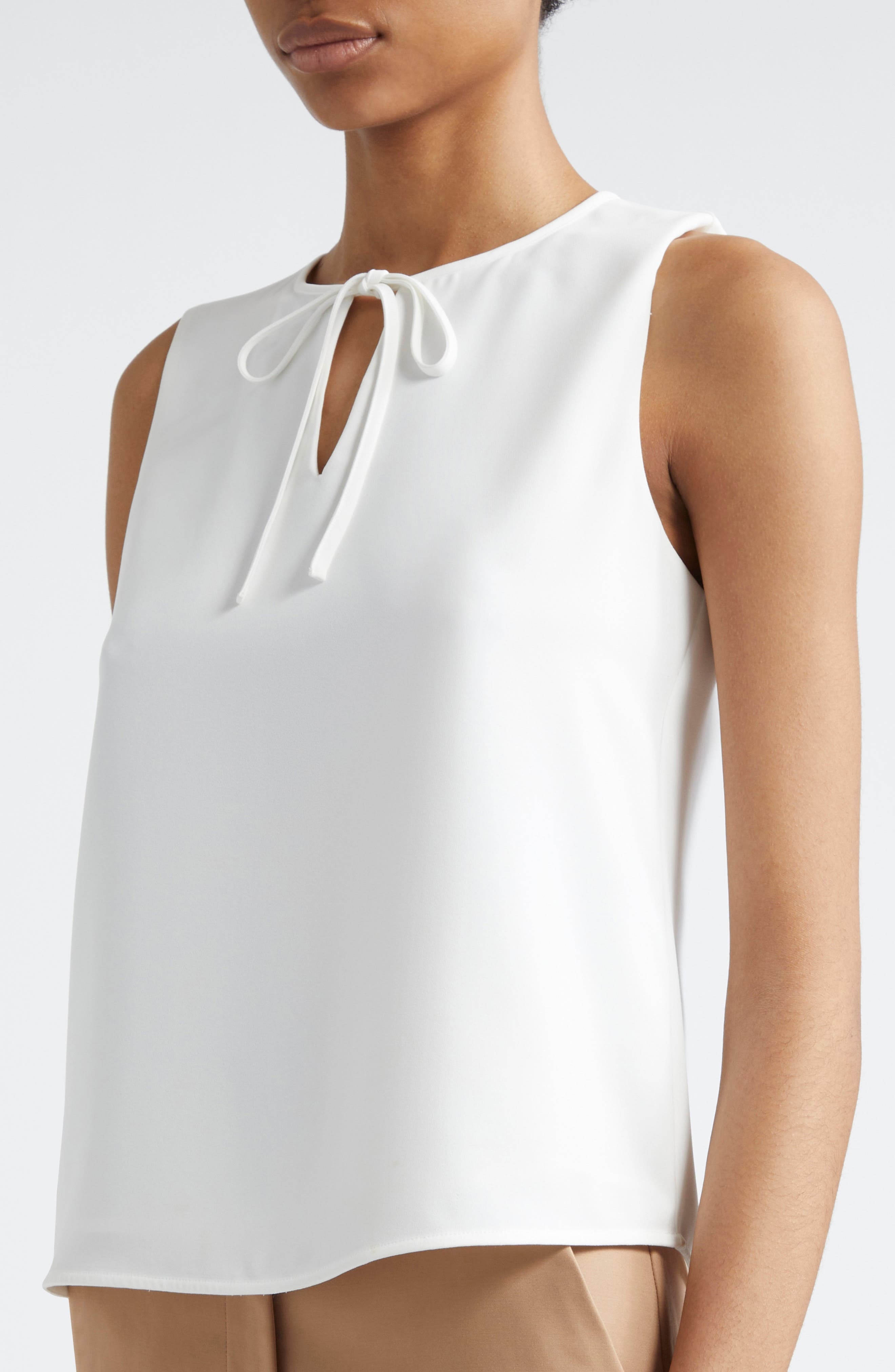 Emporio Armani Tie Neck Sleeveless Top in Off White at Nordstrom - 4
