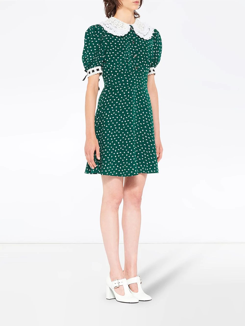 heart print embroidered collar dress - 3