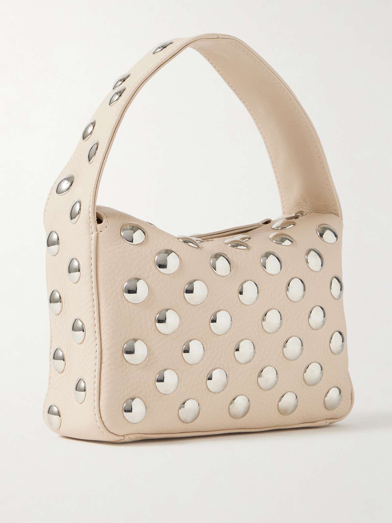 Elena small studded textured-leather shoulder bag Beige - 3