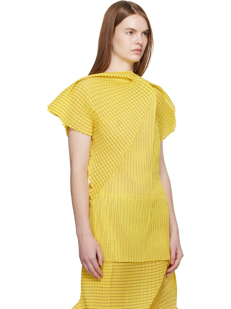 Yellow Generic Stripes Machine Pleats Blouse 2