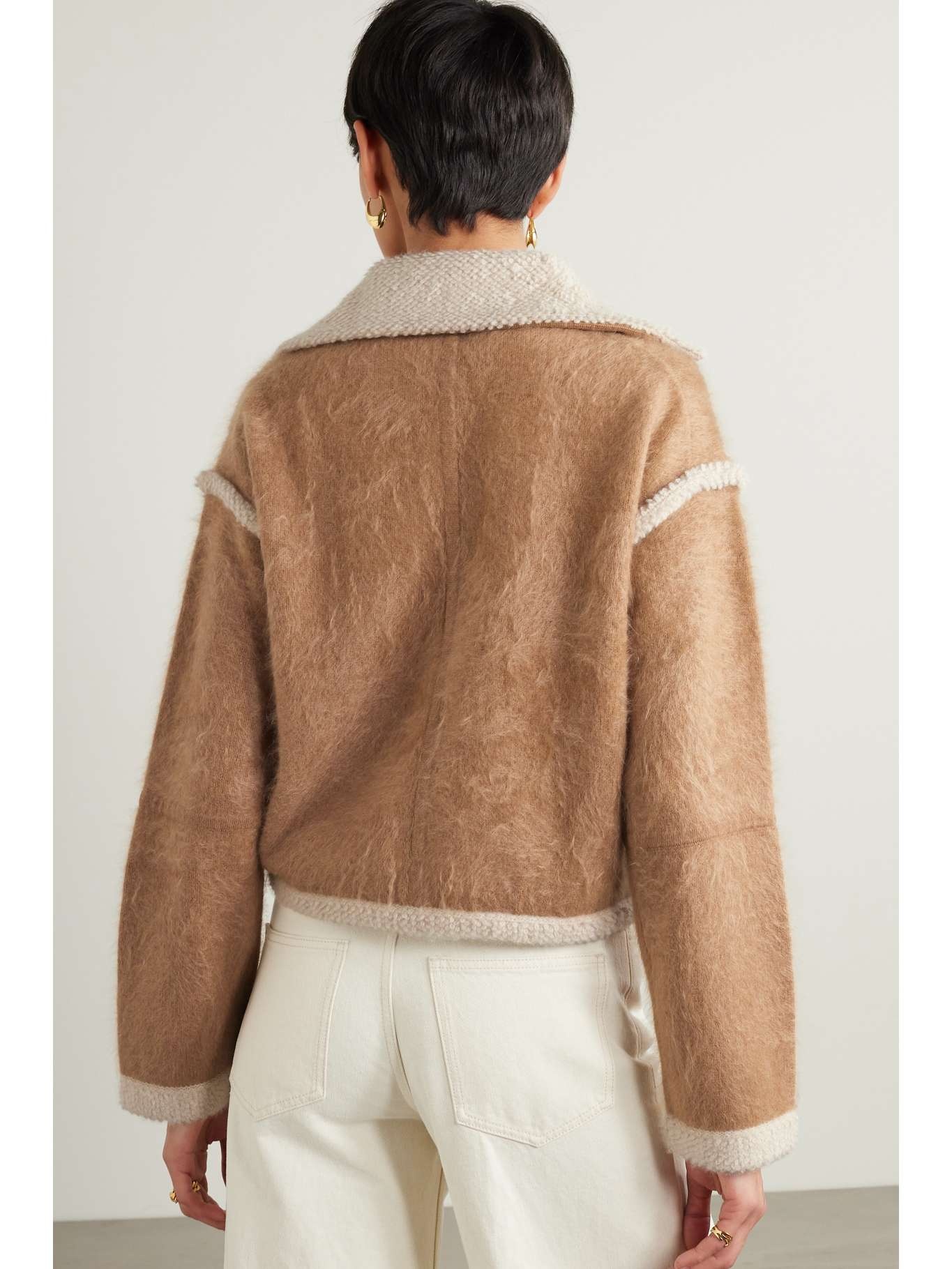 Grizzly bouclé-trimmed cashmere jacket Tan - 4