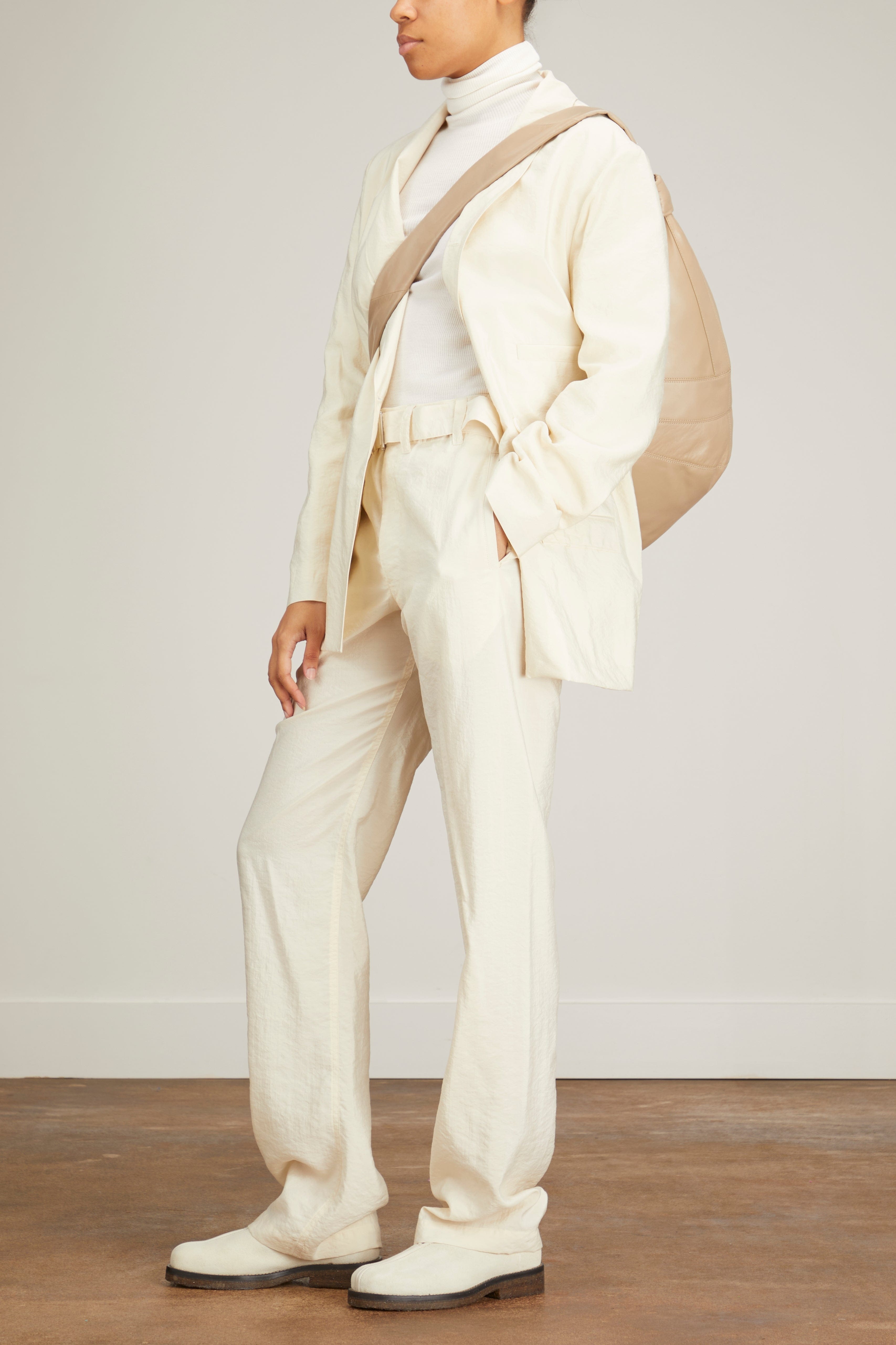 Soft Belted Pant in Light Cream - 2