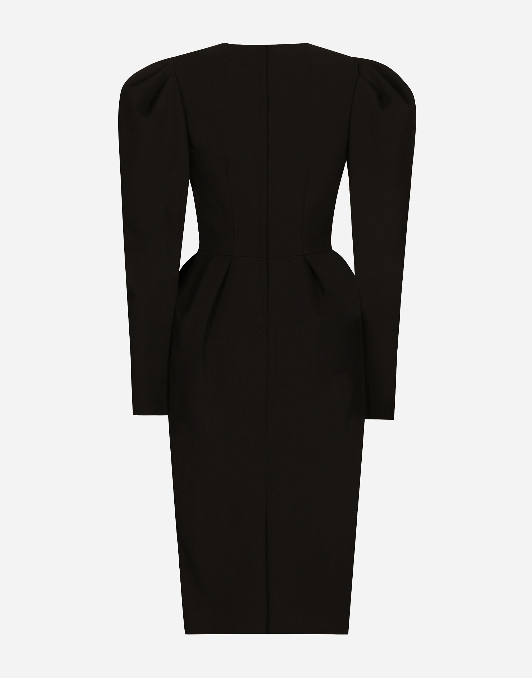 Calf-length wool dress with open neckline - 7