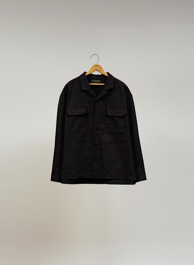 Open Collar Shirt Linen Fleece in Dark Navy 1