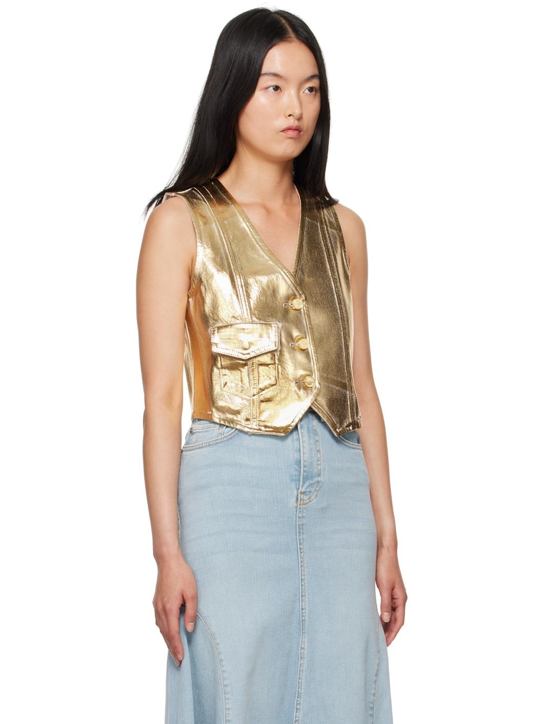 Gold Foil Denim Vest - 2