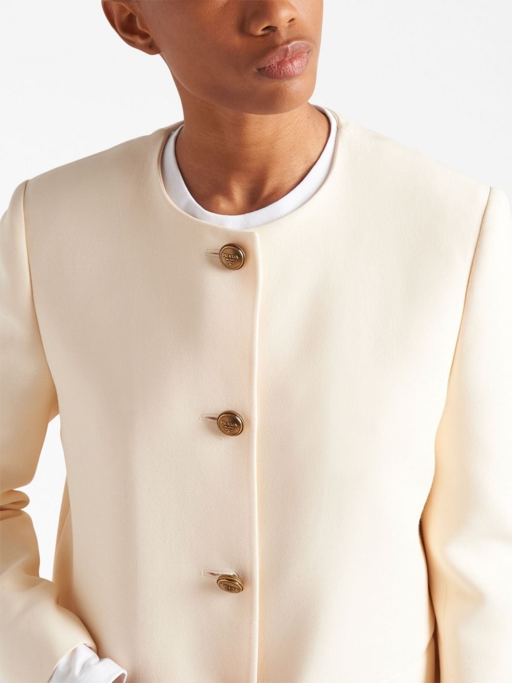 collarless buttoned wool coat - 4