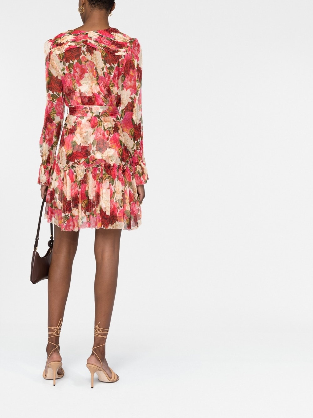 floral-print flared silk dress - 4