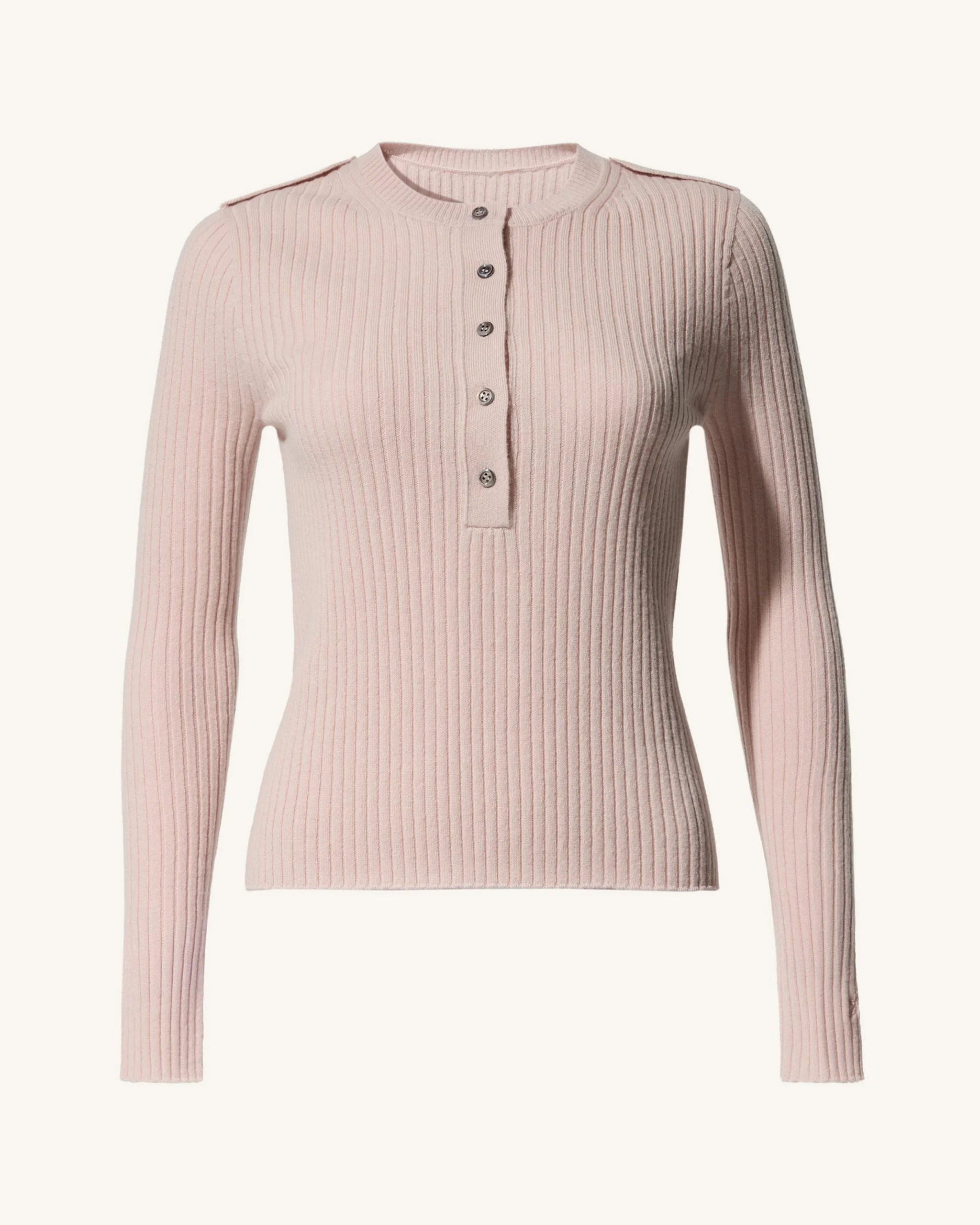 Ribbed Henley Wool & Cashmere Top - 1