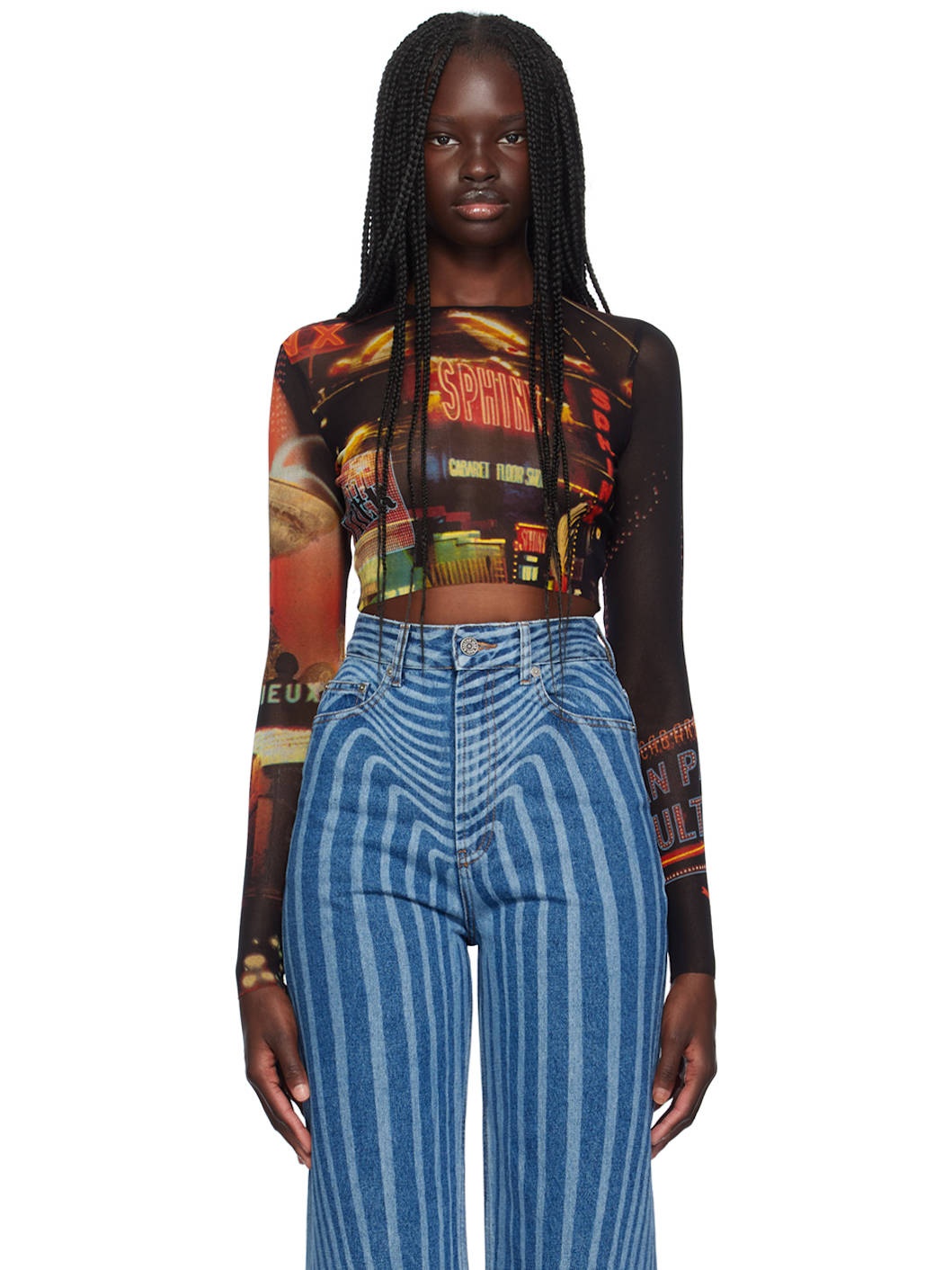 Black & Red 'The Pigalle Crop' Long Sleeve T-Shirt - 1