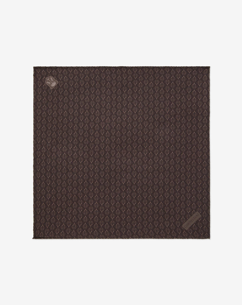 Dark brown pure silk pocket square with floral print 1