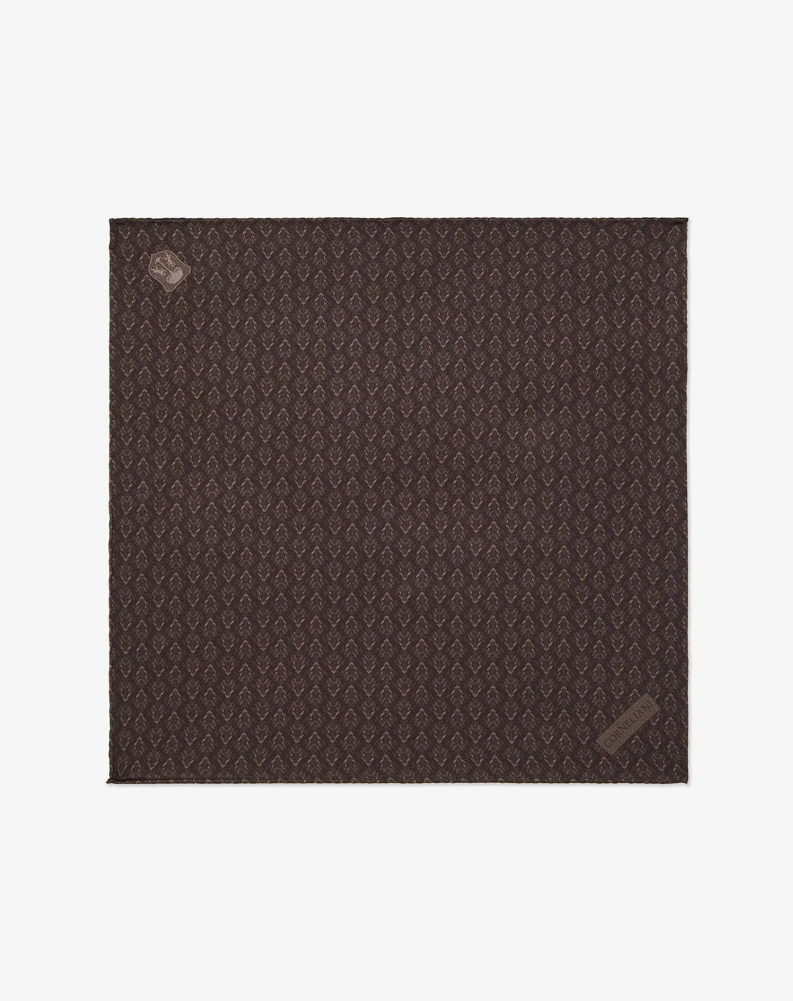Dark brown pure silk pocket square with floral print - 1