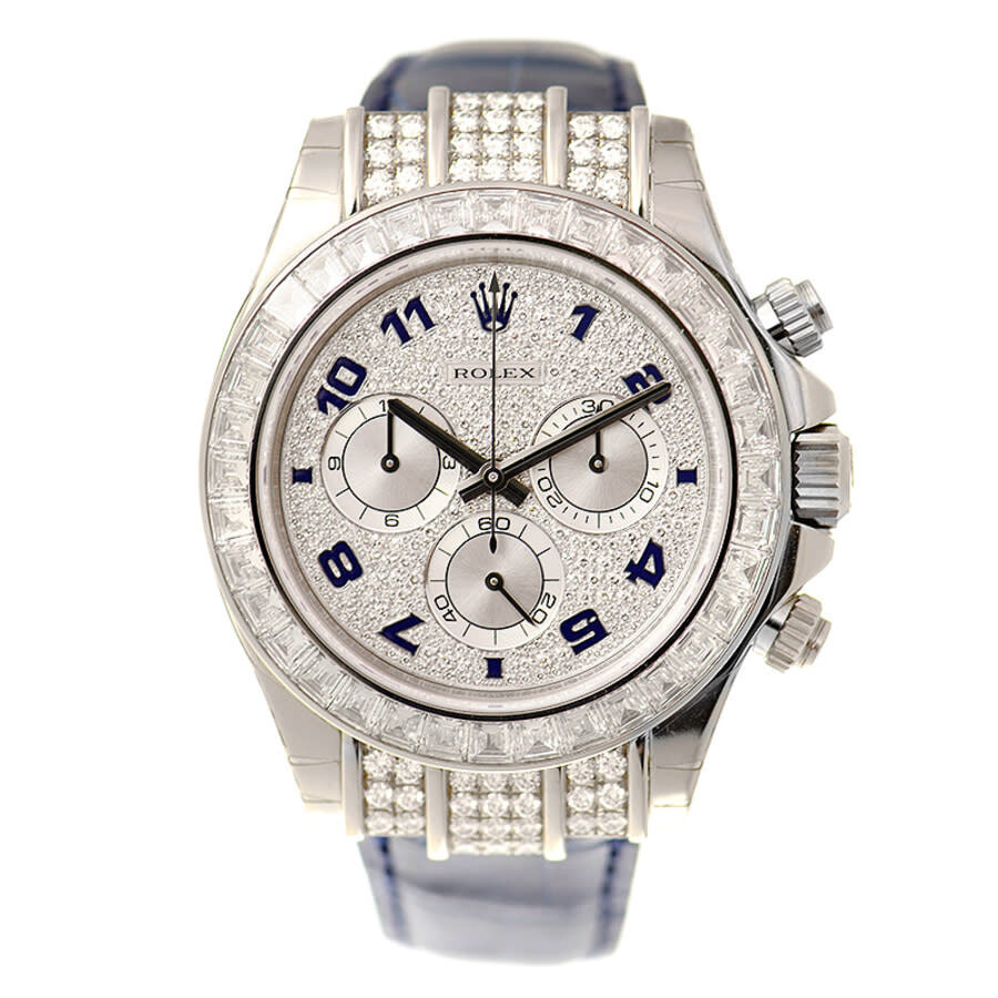 Rolex Cosmorgarph Daytona Pave Diamond Dial 18K White Gold Case Set with 48 Diamonds Leather Strap M - 3