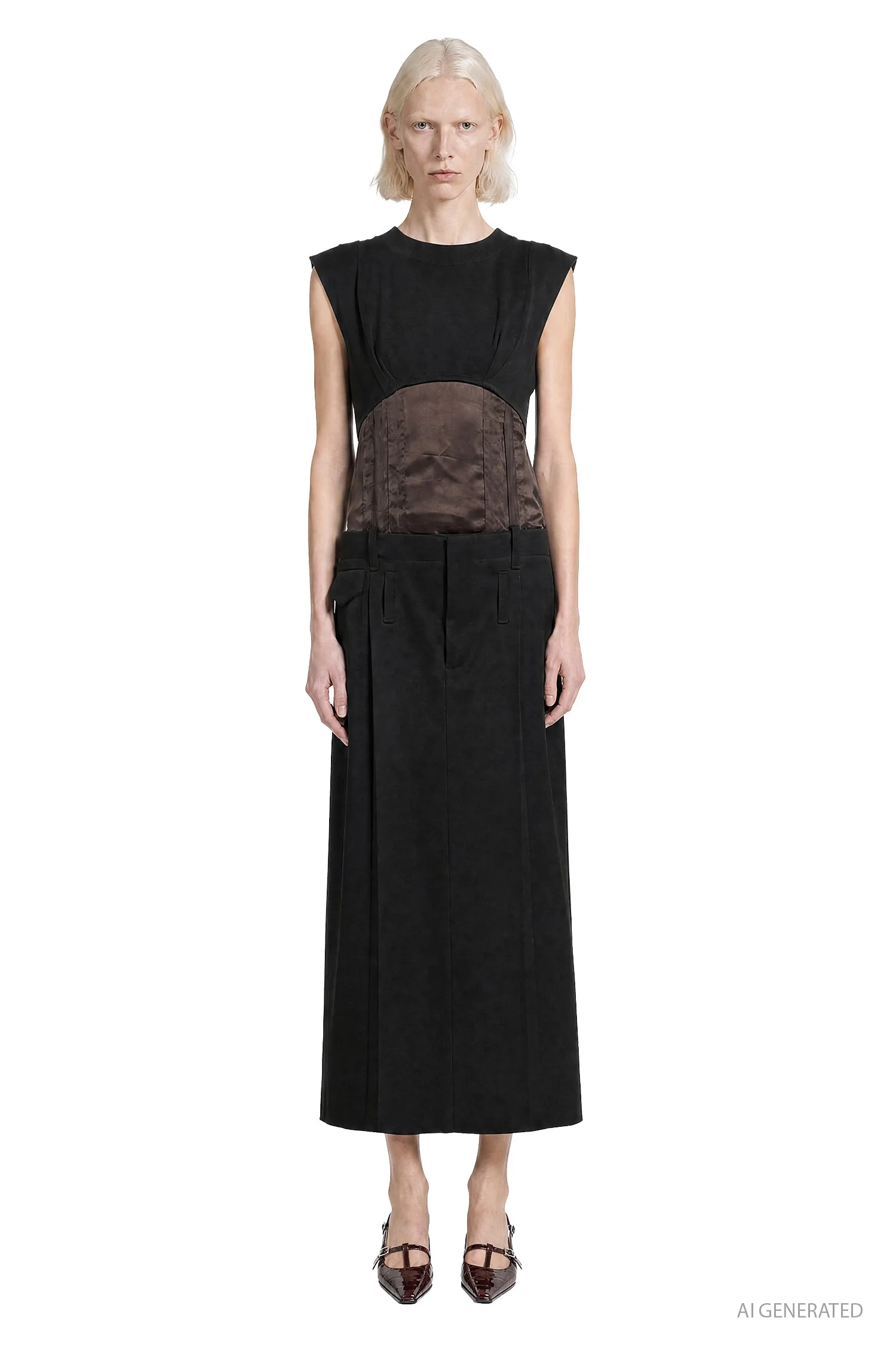 Contrast Wool And Satin Dress - 1