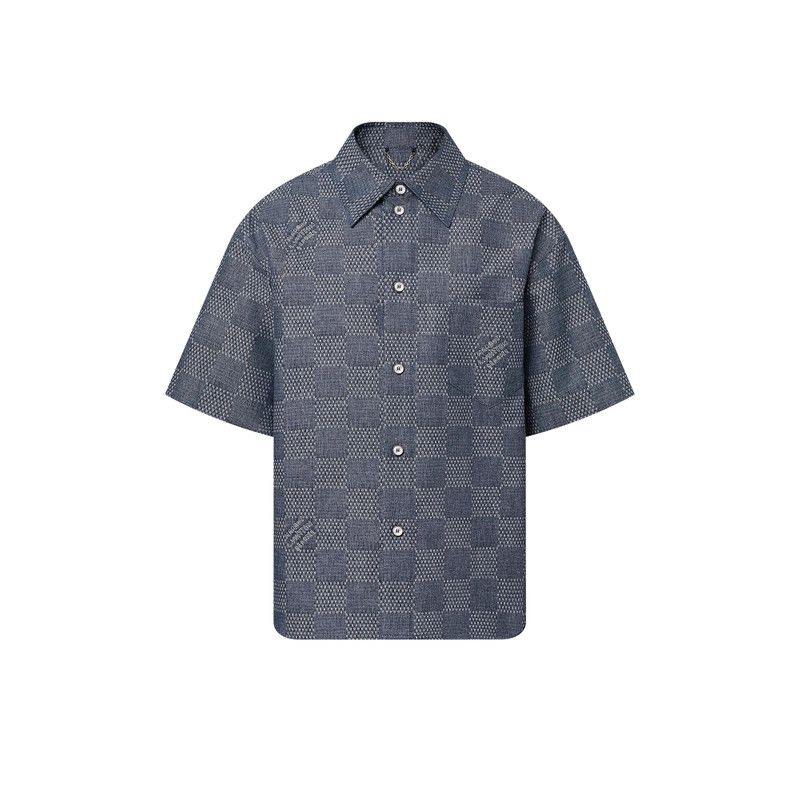 Damier Short-Sleeved Chambray Shirt 1
