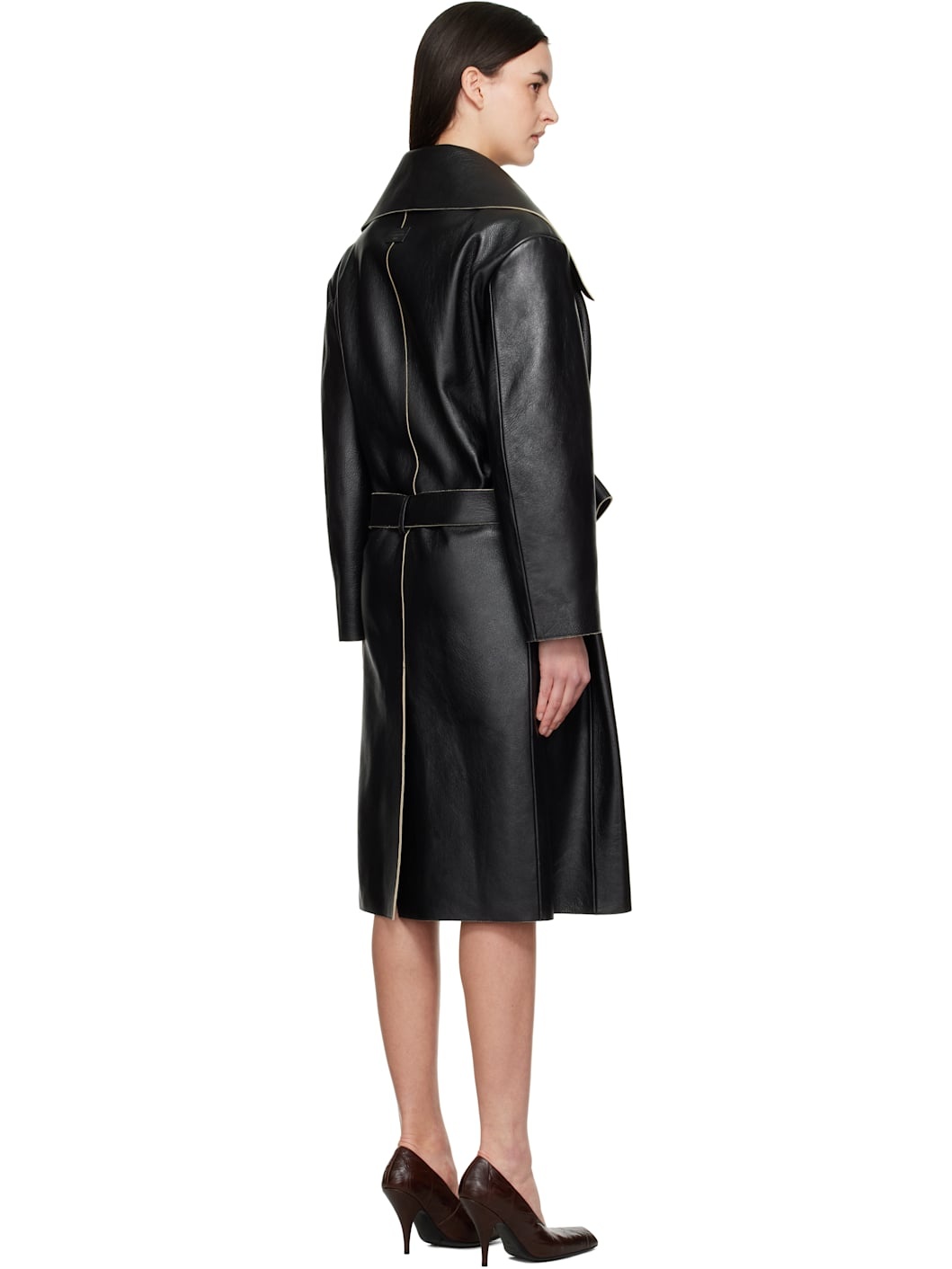 Black Double-Breasted Leather Jacket - 3