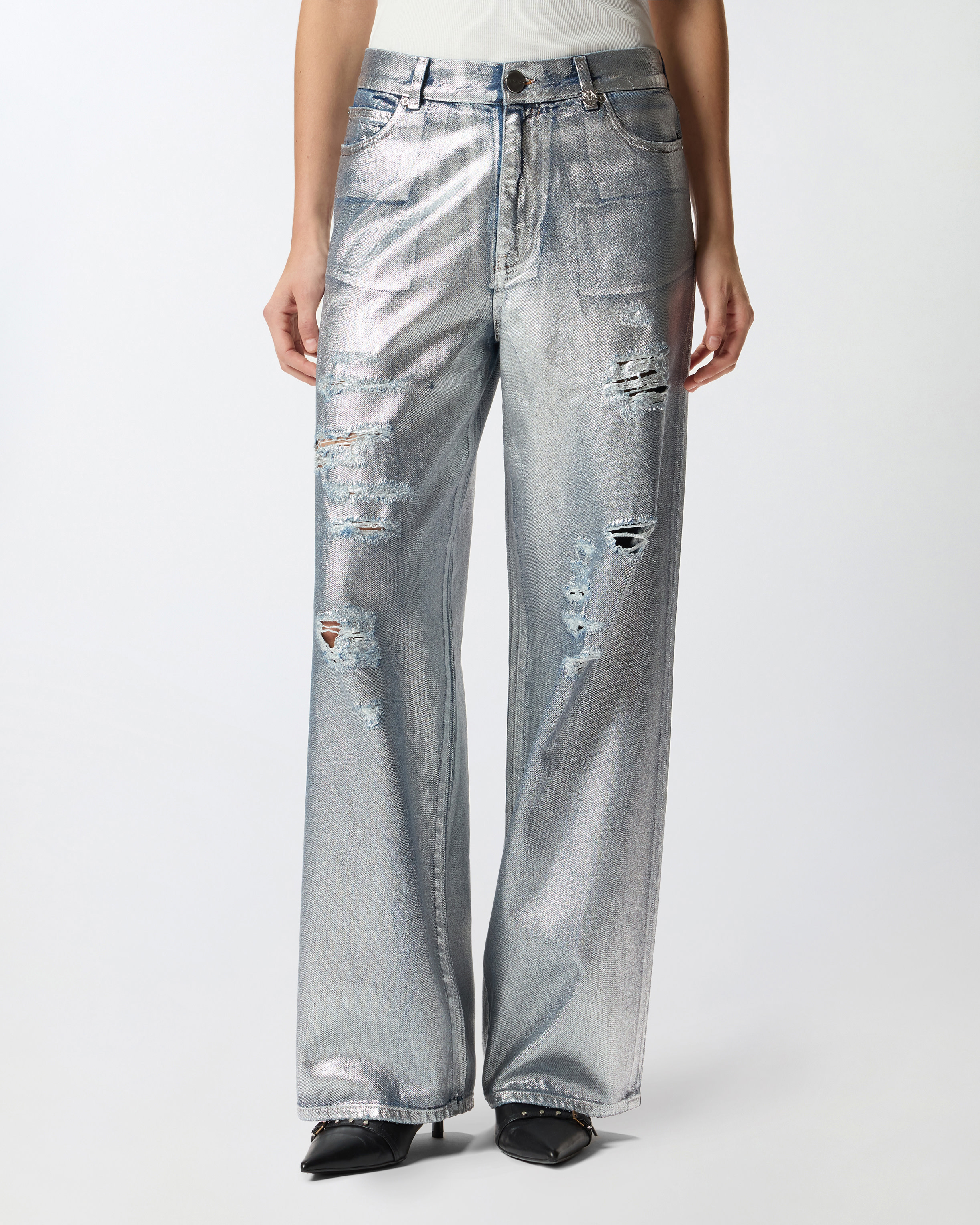 LOOSE-FIT LAMINATED DENIM JEANS - 3