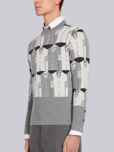 Thom Browne Tonal Grey Cardigan Motif Jacquard Sustainable Fine Merino Wool Pullover outlook