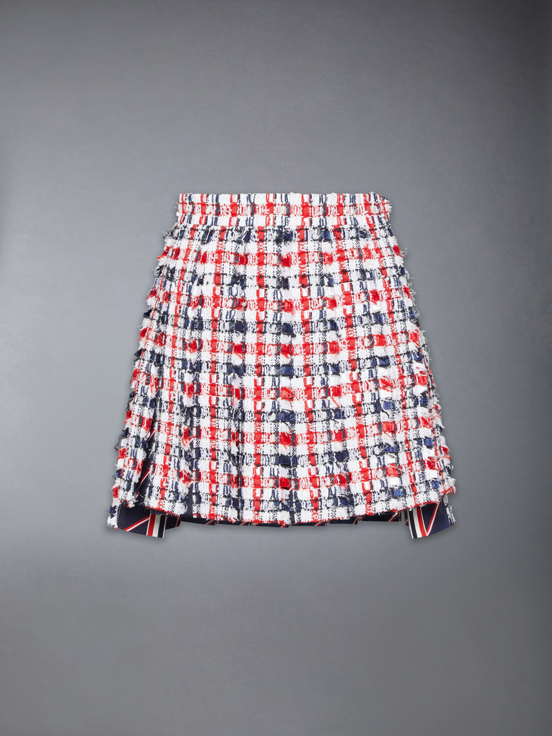 GINGHAM SATIN RIBBON TWEED PLEATED MINI SKIRT 1