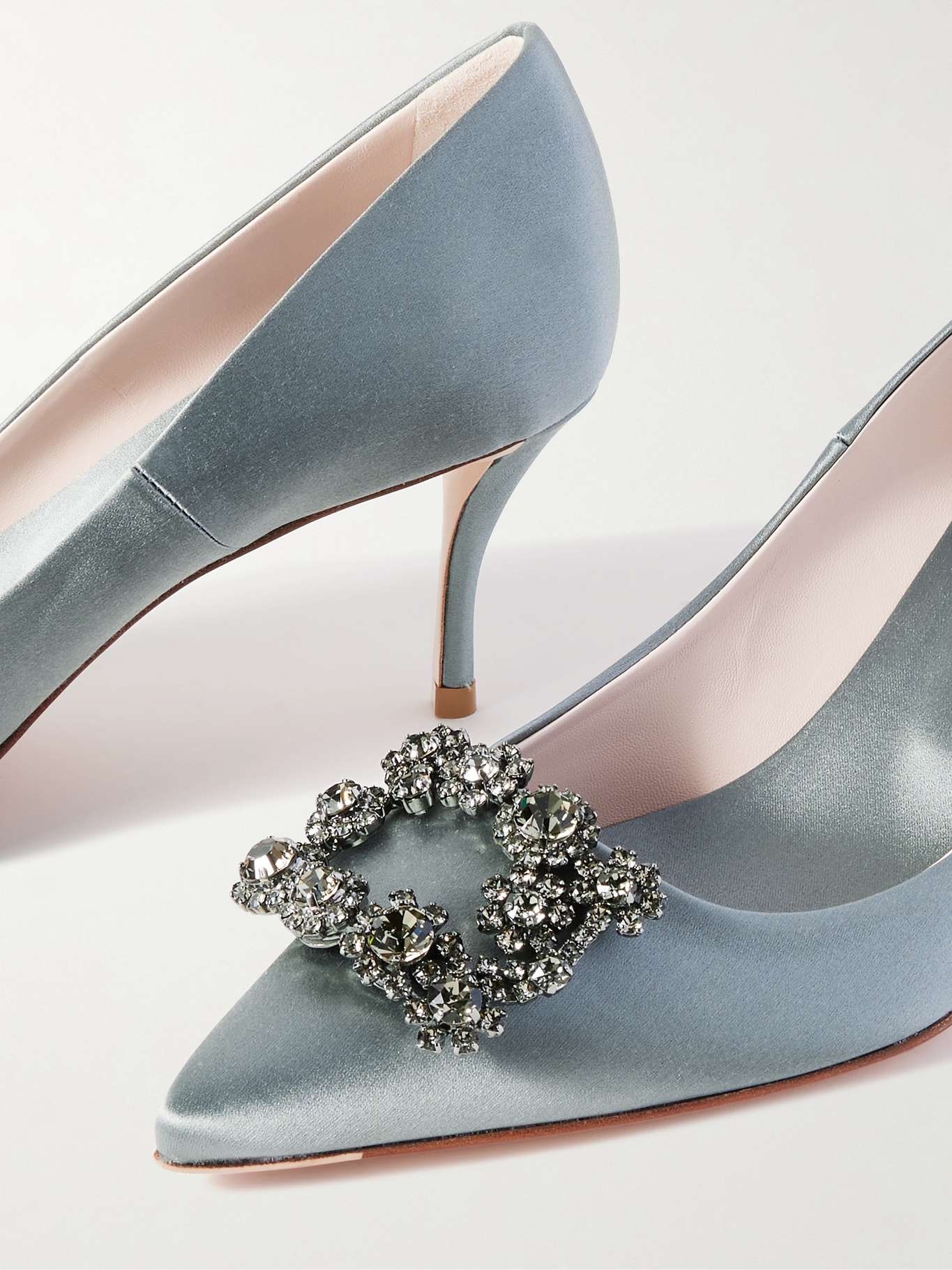 Efflorescence crystal-embellished satin pumps Light blue - 4