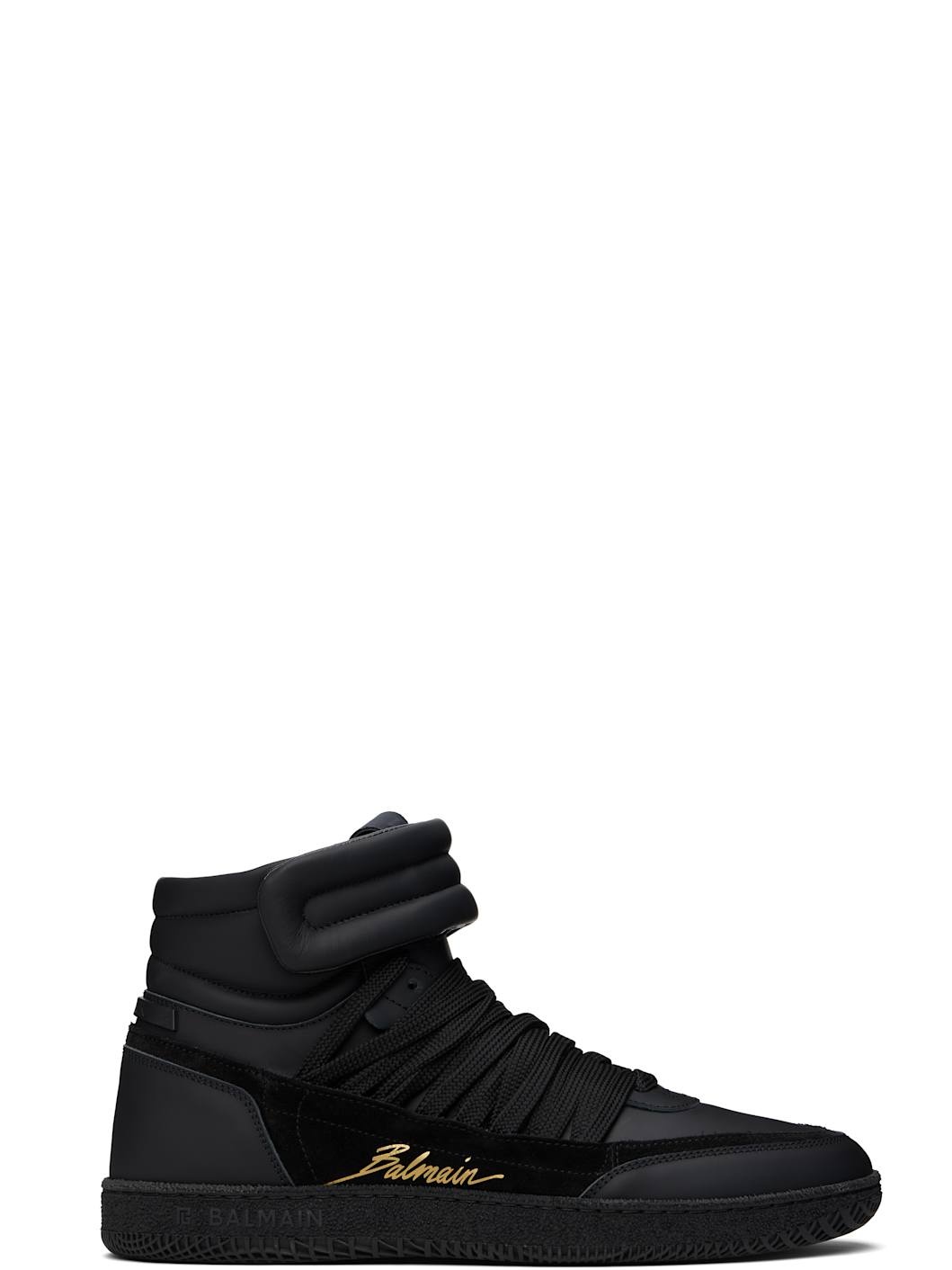 Black Leather 'Balmain Swan' Mid-Top Lace-Up Sneakers - 1