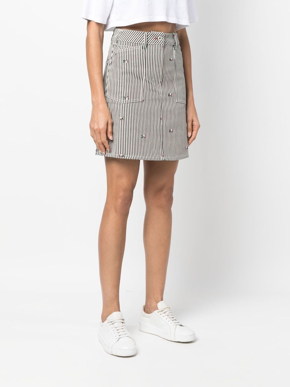 floral-embroidered stripe-print skirt - 3