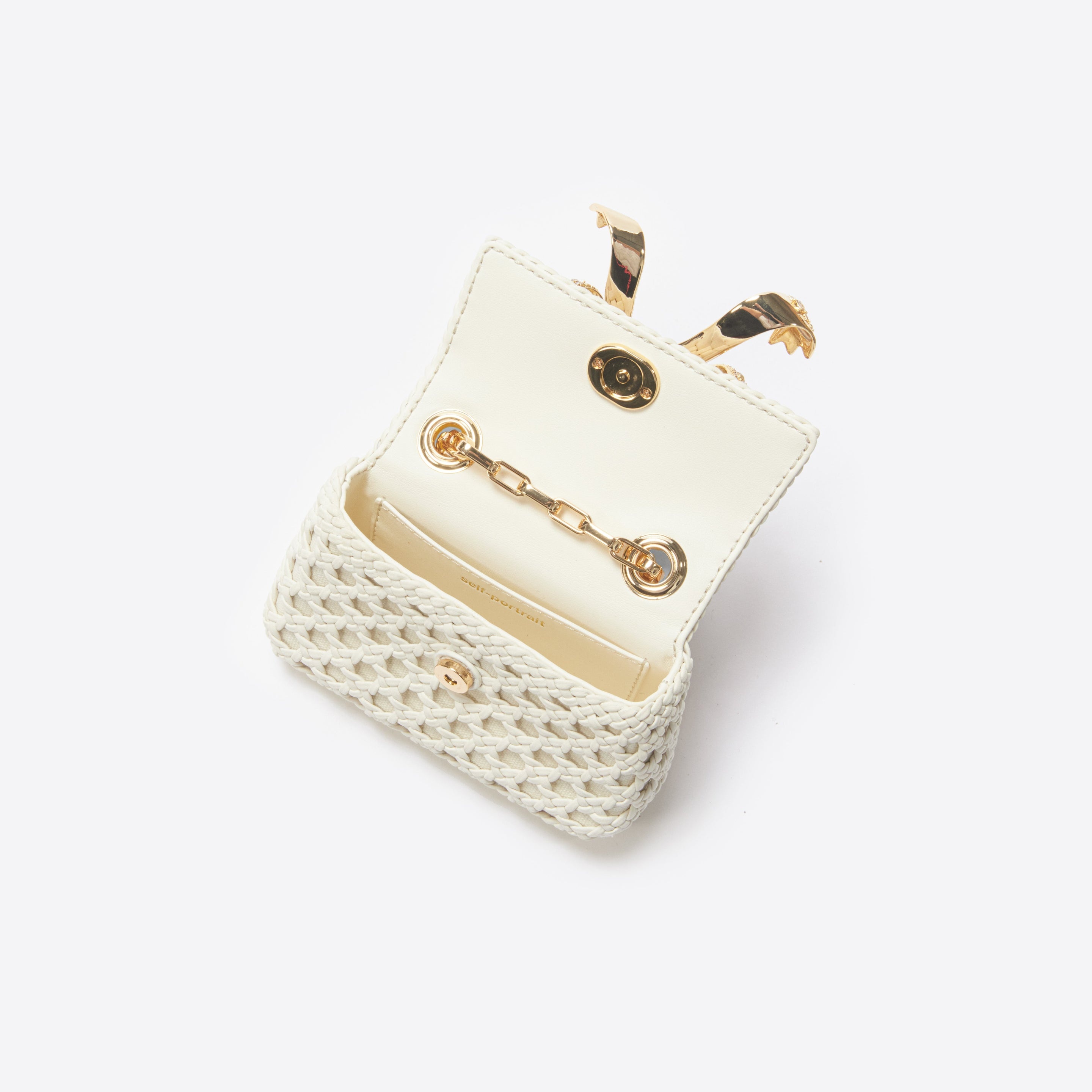 Cream Woven Leather Micro Bag - 4